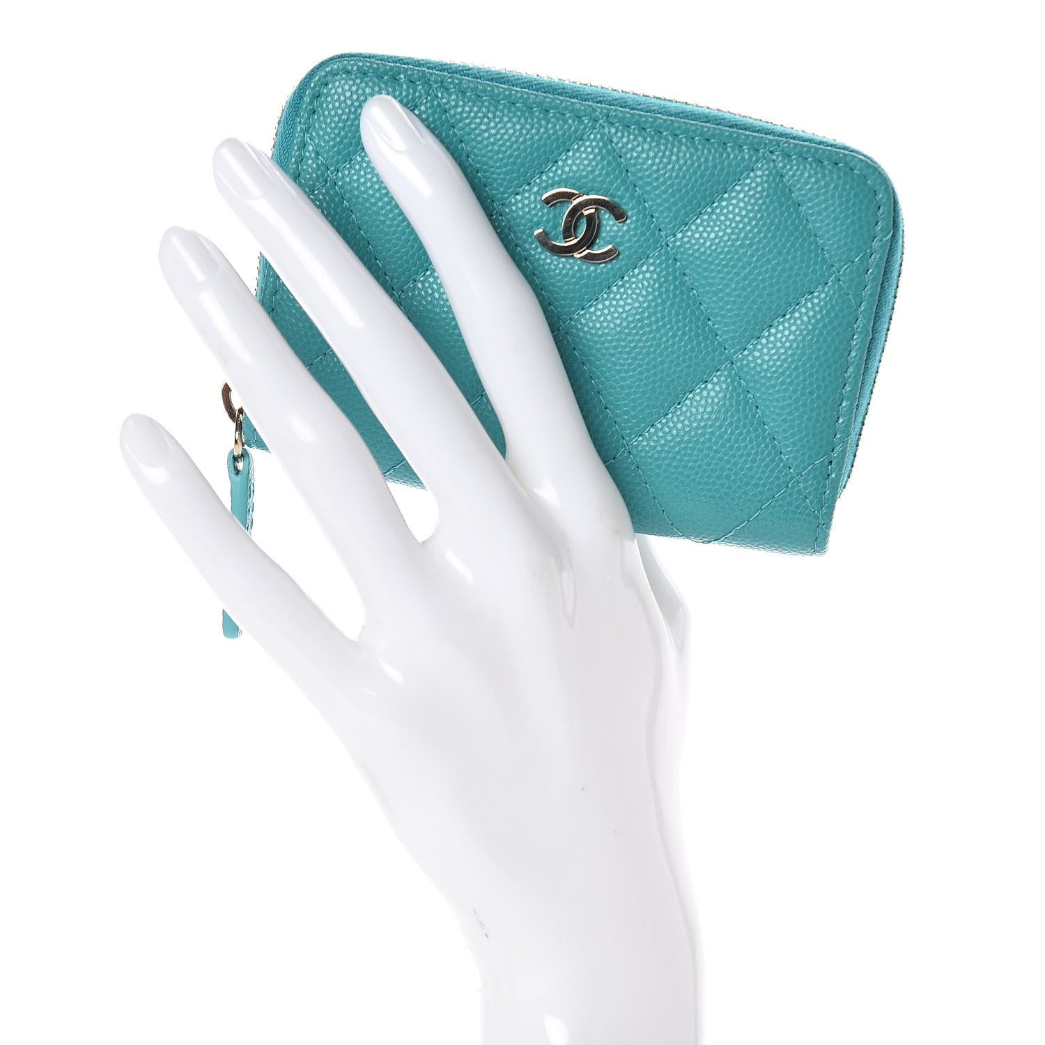Chanel Caviar Quilted Zip Coin Purse Turquoise 2 of 8