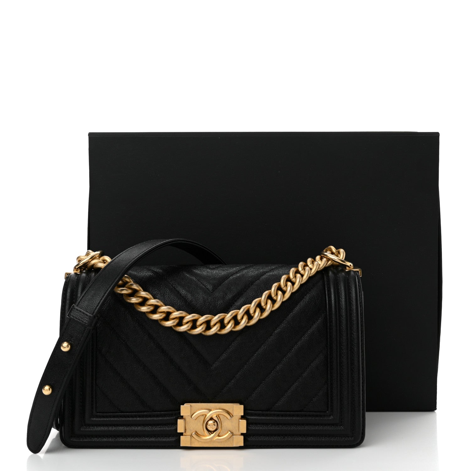 Chanel Caviar Chevron Quilted Medium Boy Flap Black 11 of 11