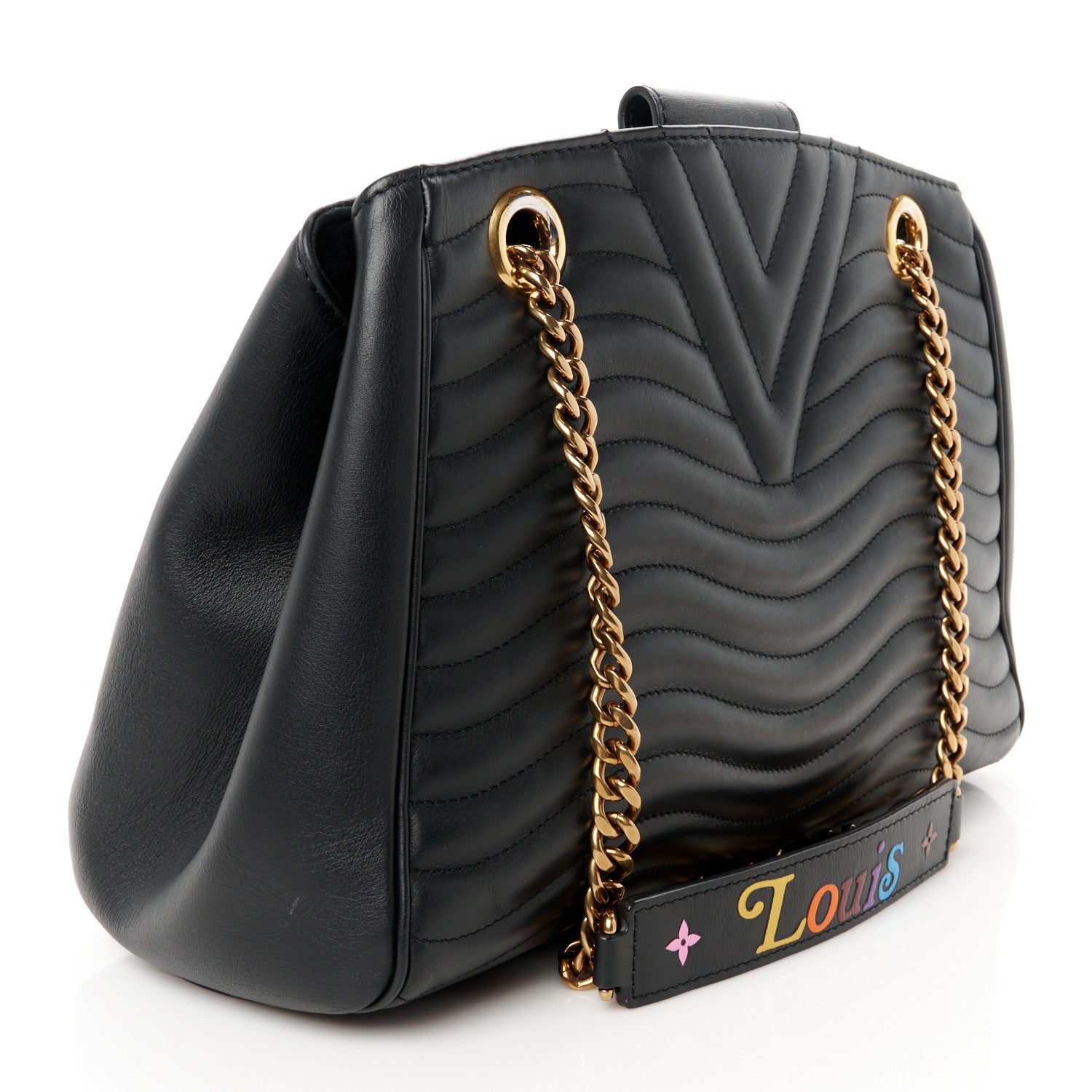 Louis Vuitton Calfskin New Wave Chain Tote Black 3 of 9