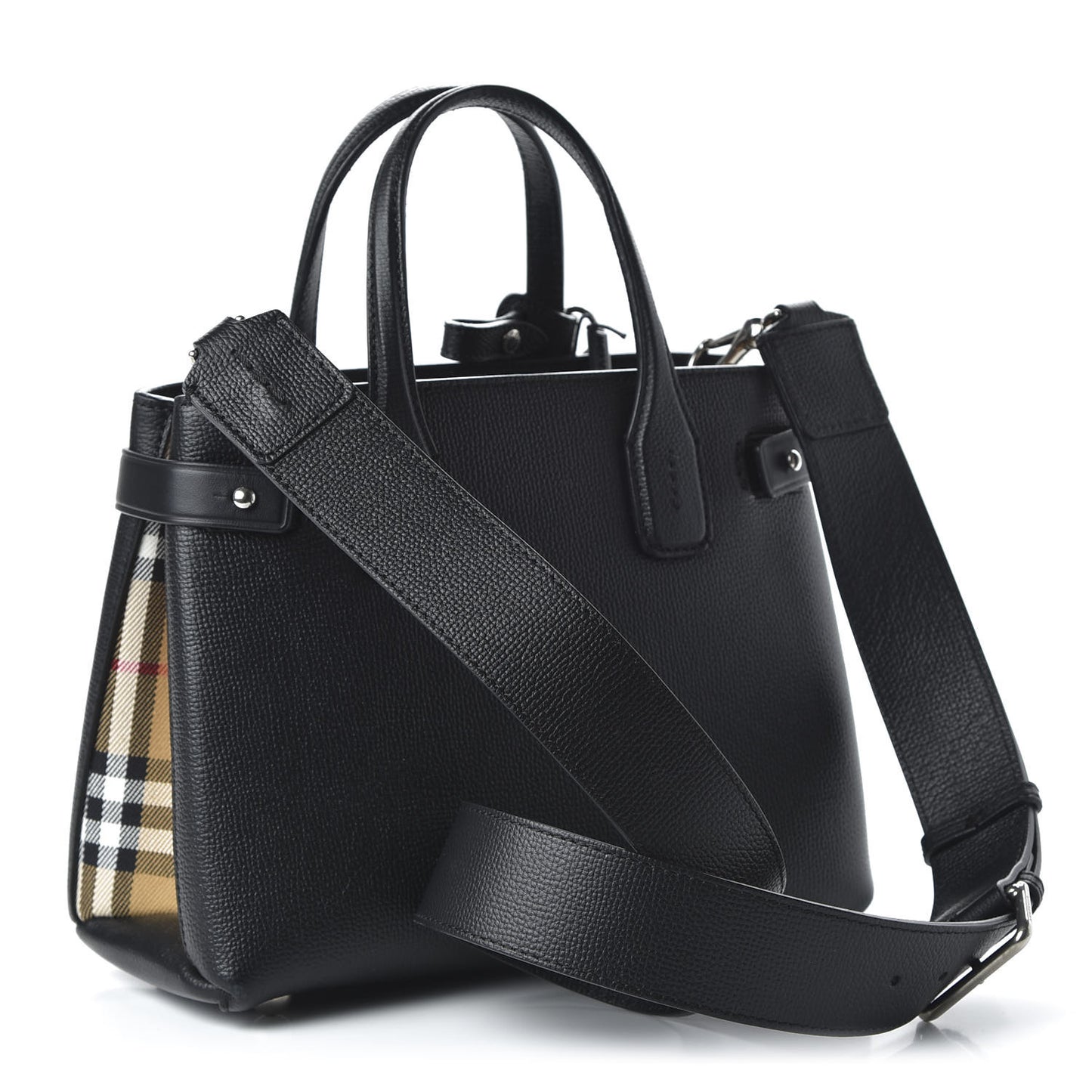 Grainy Calfskin House Check Small Banner Tote Black