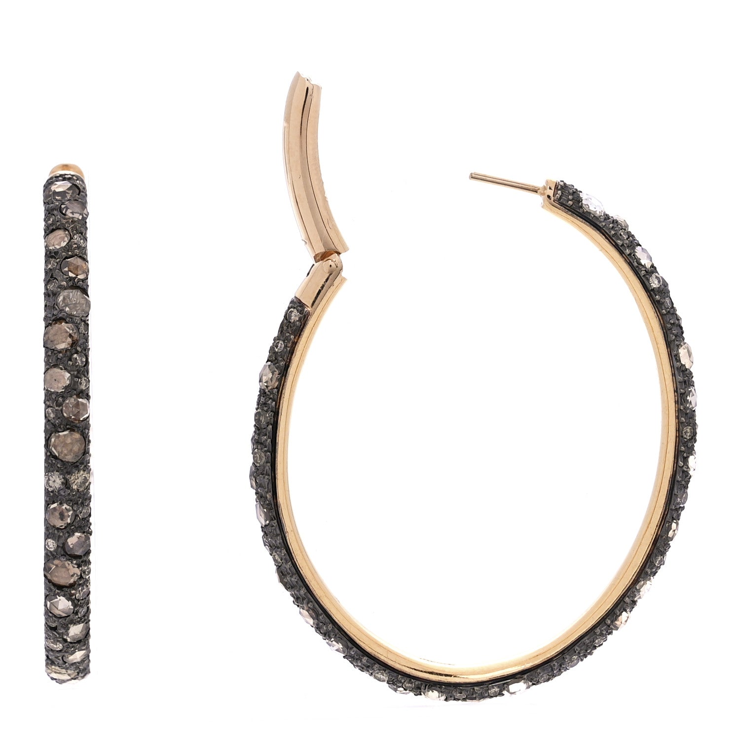 Pomellato 18K Rose Gold Brown Diamond Catene Hoop Earrings 1 of 5