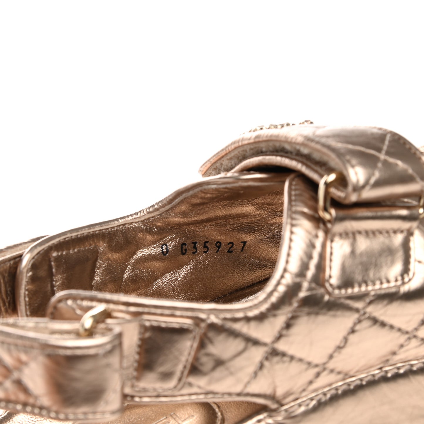 Iridescent Lambskin Quilted CC Dad Sandals 37 Light Bronze