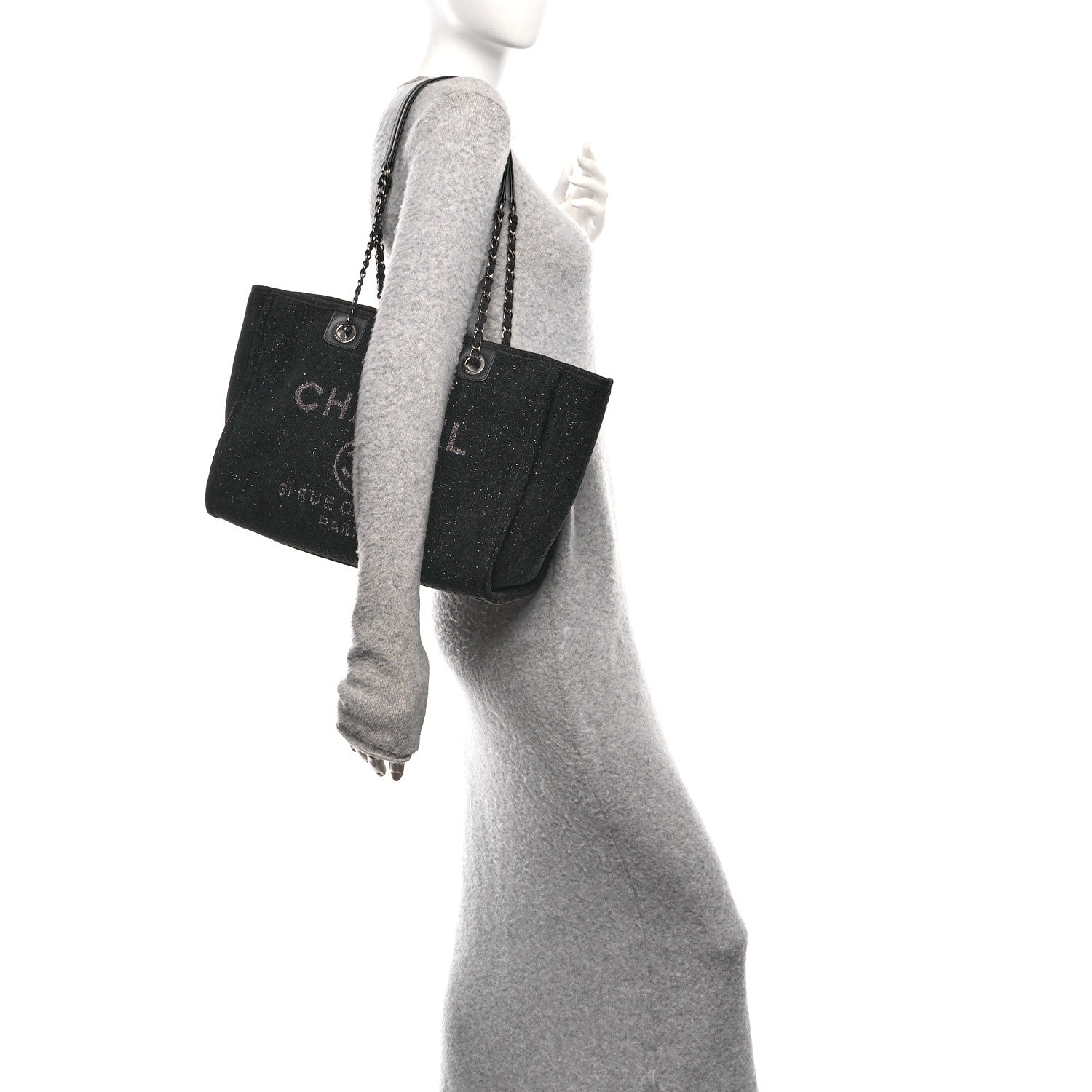 Chanel Lurex Canvas Small Deauville Tote Black 2 of 10
