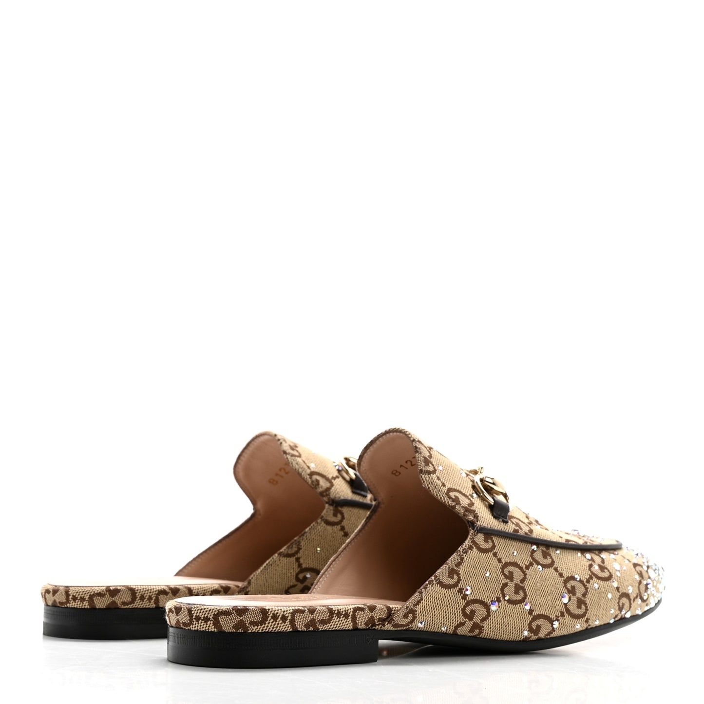 Crystal Canvas GG Monogram Nappa Womens Princetown Slippers 37.5 Beige Ebony New Acero