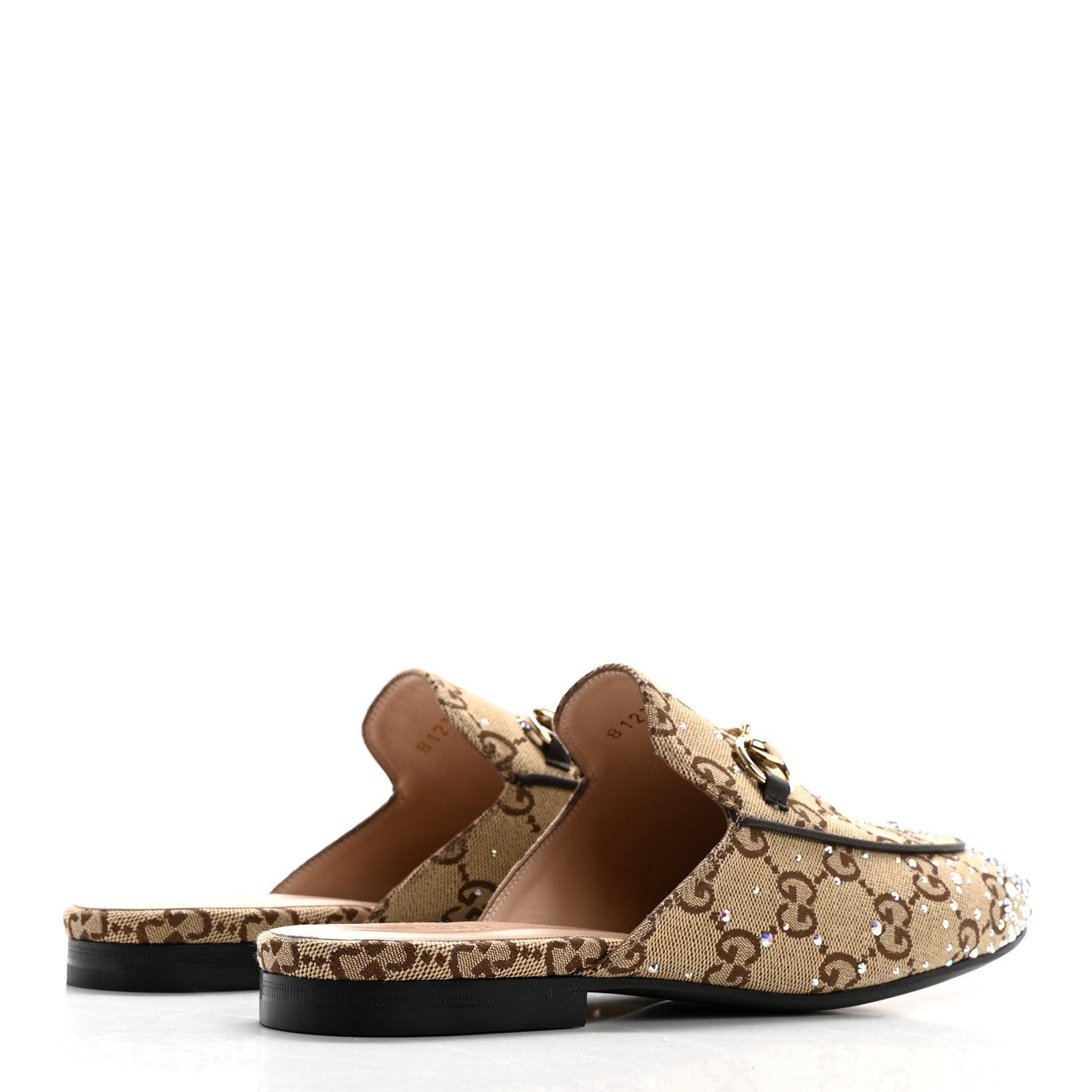 Gucci Crystal Canvas GG Monogram Nappa Womens Princetown Slippers 37.5 Beige Ebony New Acero 4 of 9