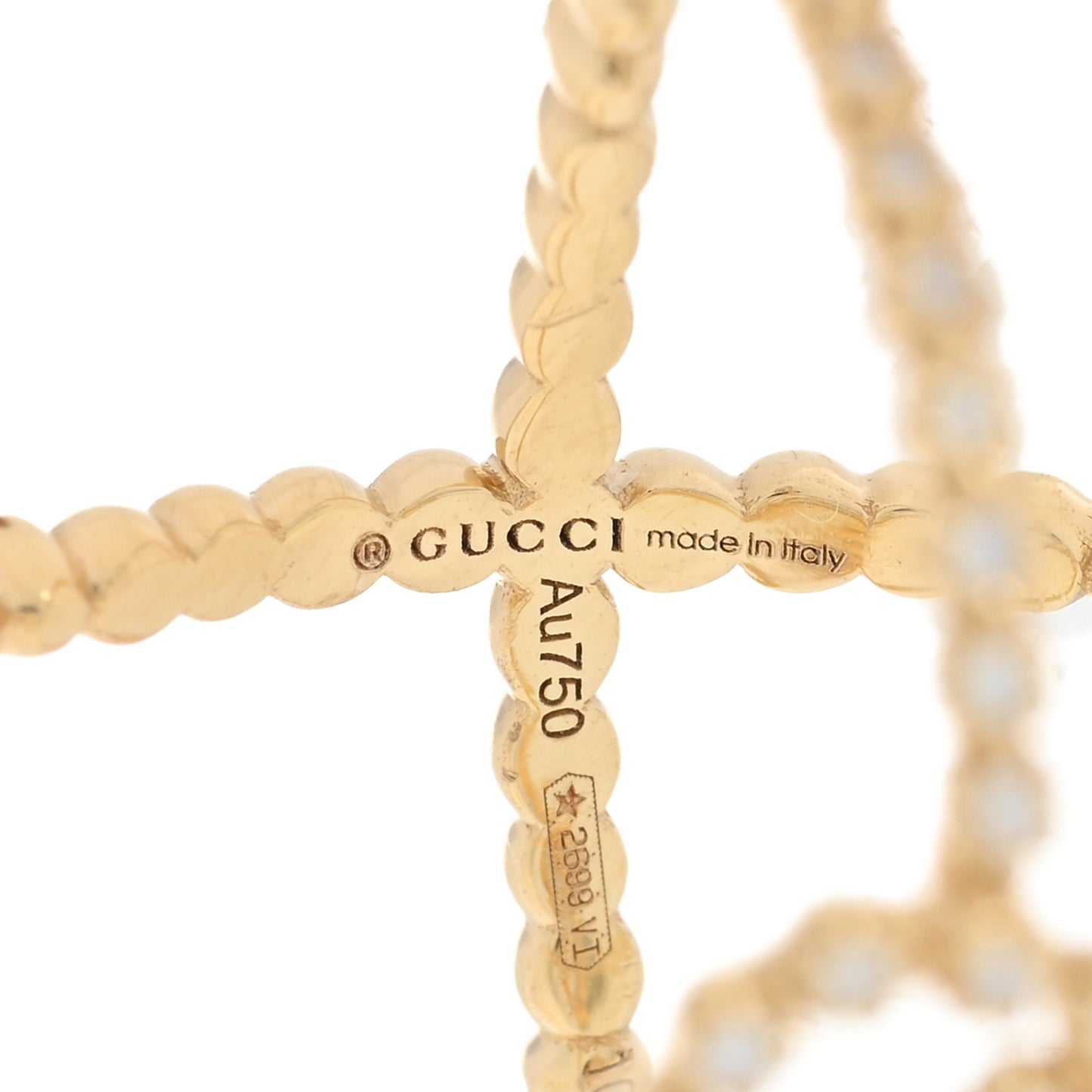 18K Yellow Gold Diamond GG Running X Ring 50 5.25