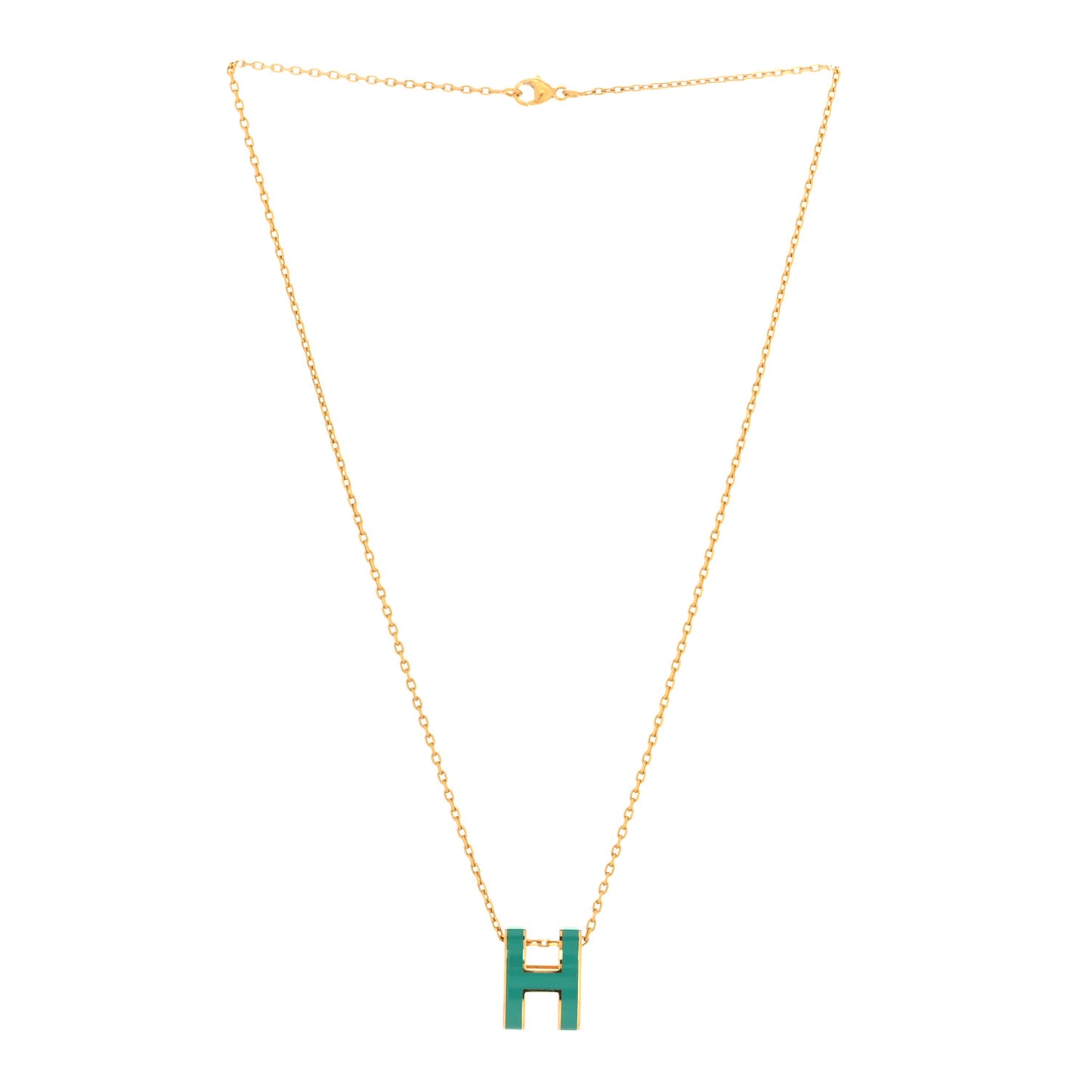 Lacquered Gold Pop H Pendant Necklace Malachite