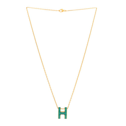 Hermes Lacquered Gold Pop H Pendant Necklace Malachite 3 of 5