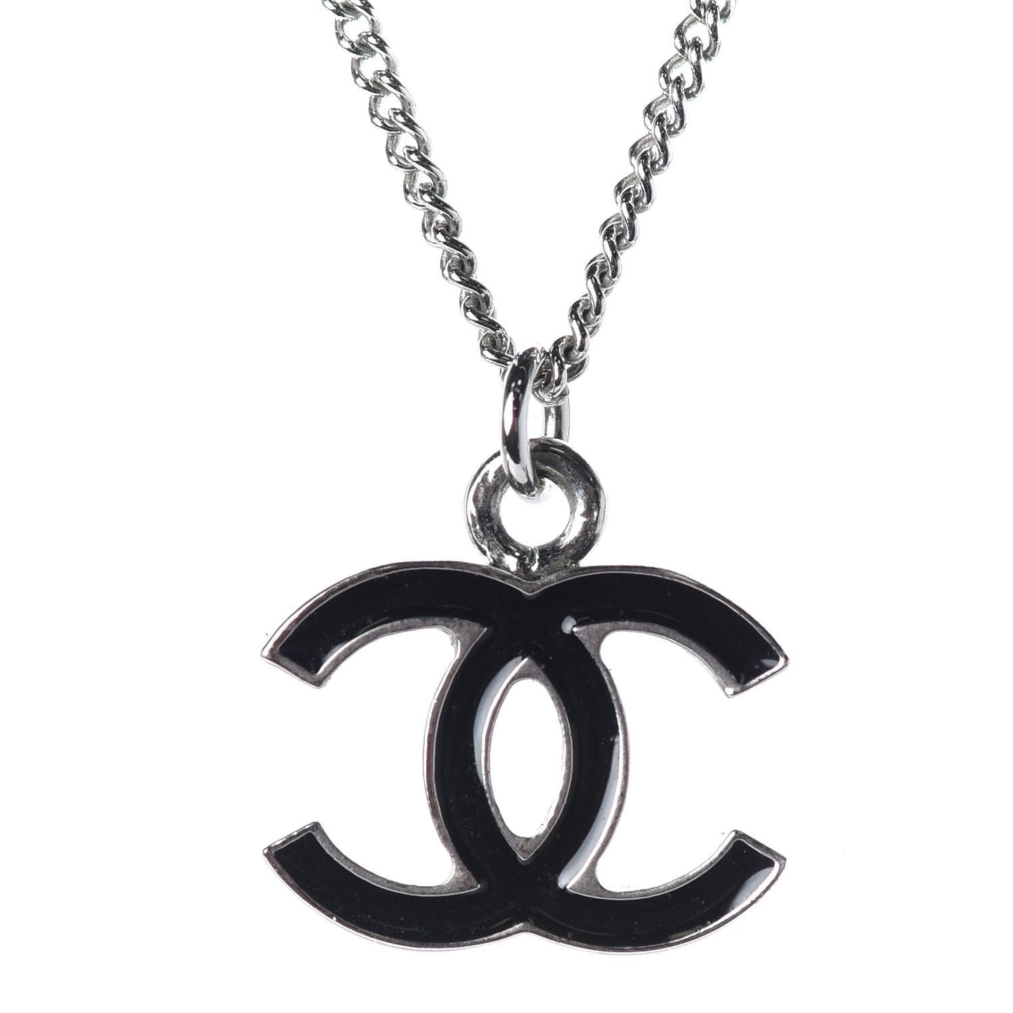 Enamel CC Necklace Silver Black