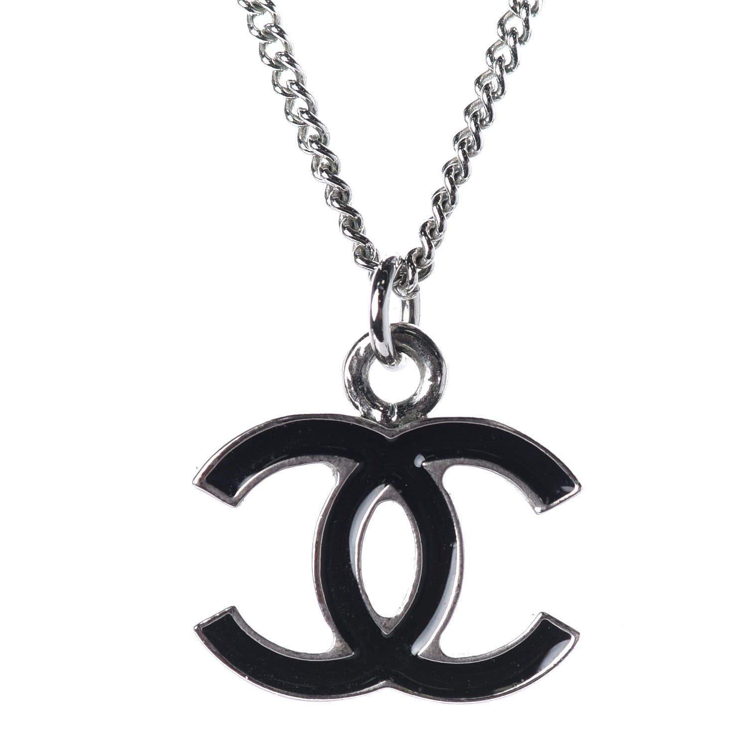 Chanel Enamel CC Necklace Silver Black 4 of 7