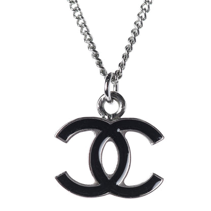 Chanel Enamel CC Necklace Silver Black 4 of 7