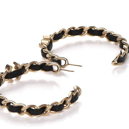 Chanel Lambskin CC Chain Hoop Earrings Black Gold 3 of 4