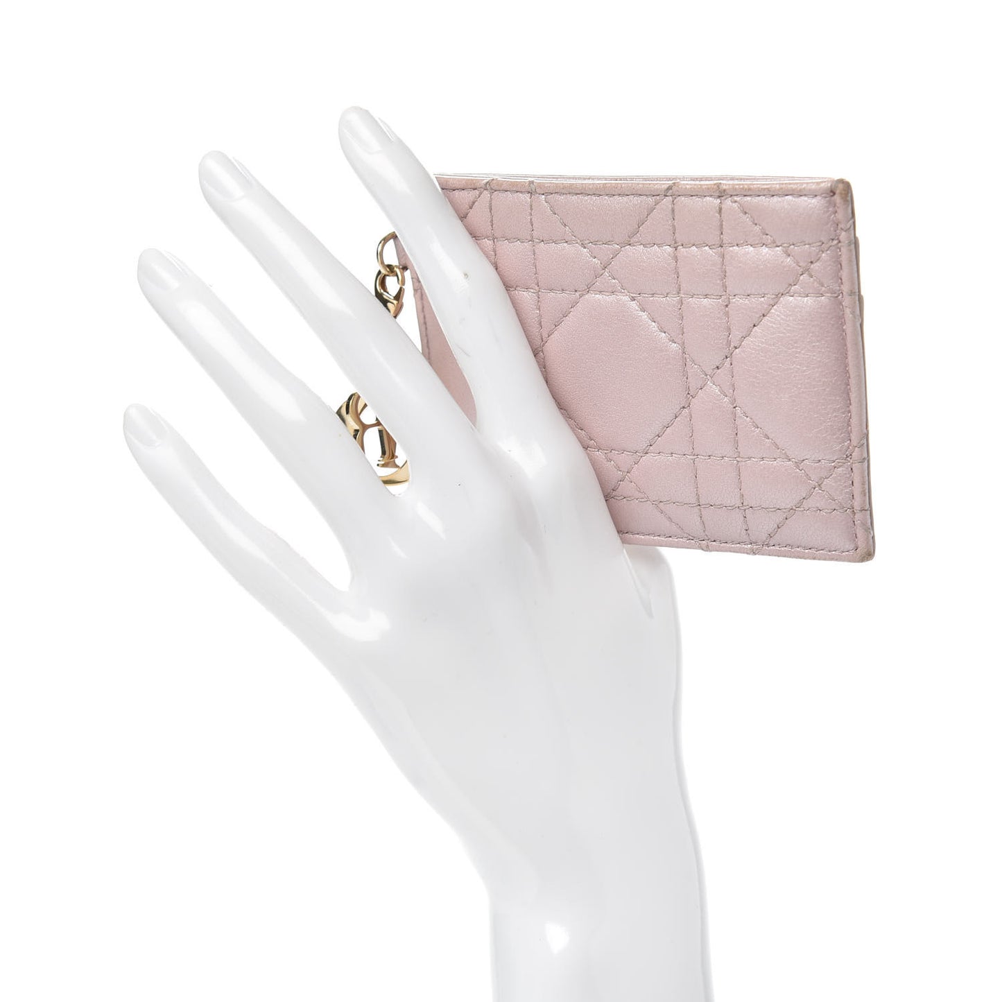 Metallic Lambskin Cannage Lady Dior Card Holder Pink