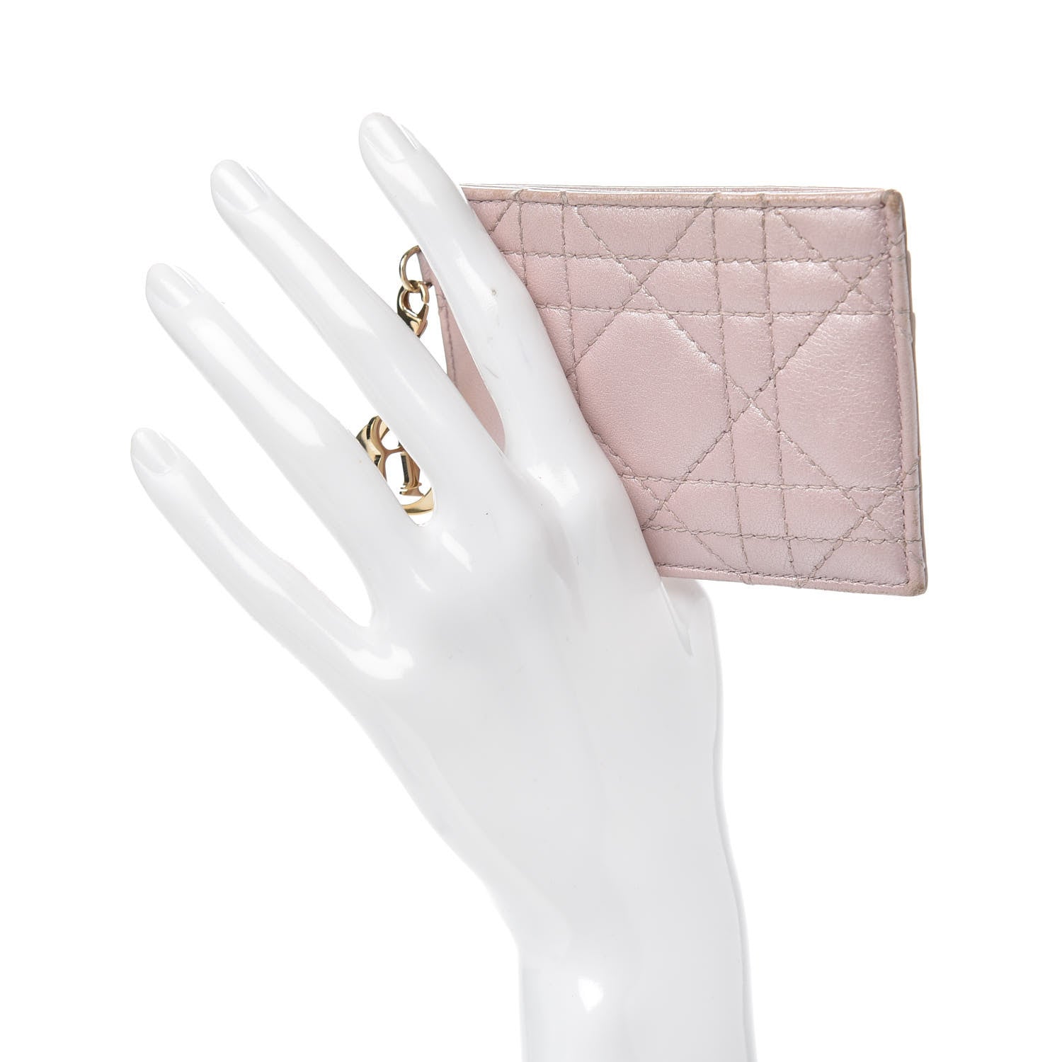 Christian Dior Metallic Lambskin Cannage Lady Dior Card Holder Pink 2 of 10