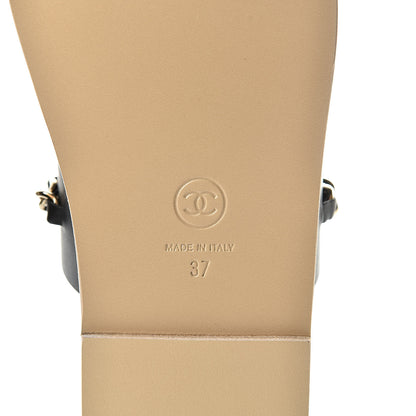Chanel Calfskin Chain CC Logo Toe Ring Sandals 37 Black 6 of 9