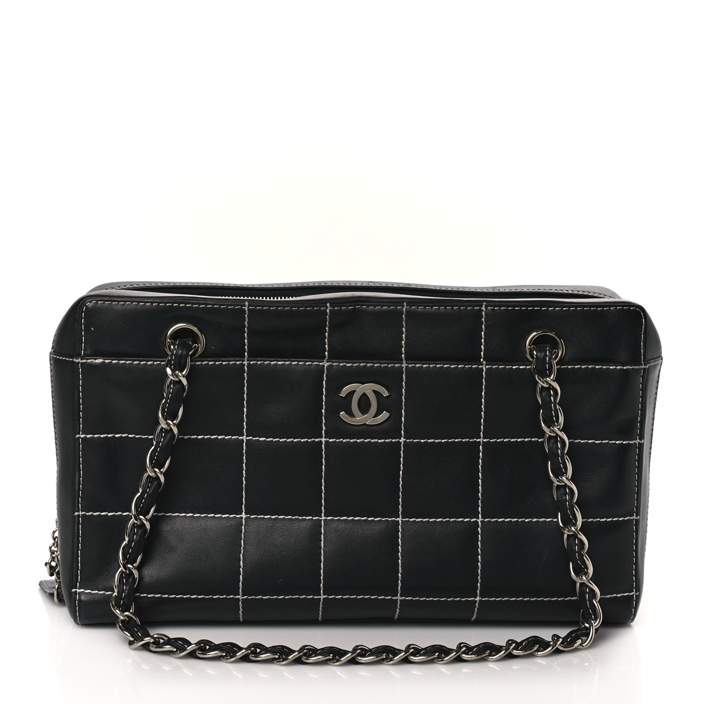 Lambskin Square Stitched Shoulder Bag Black
