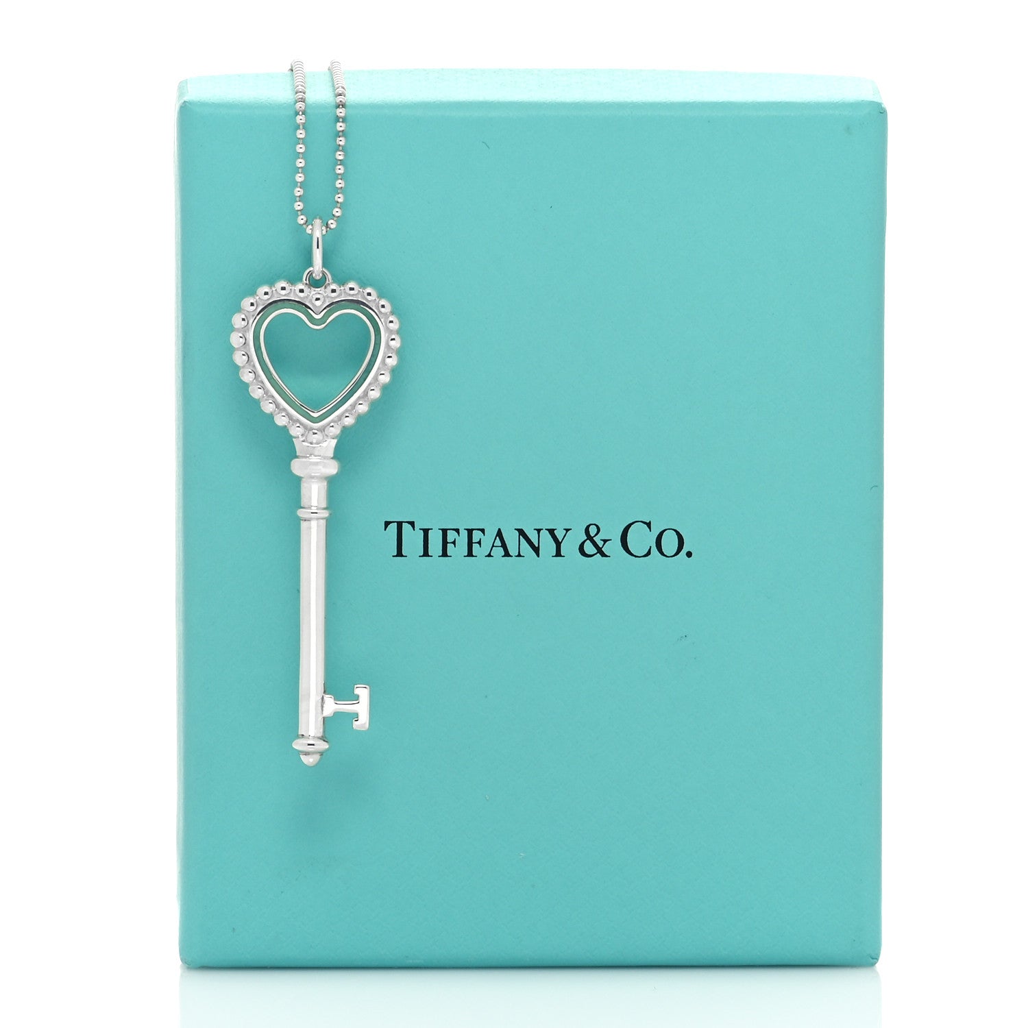 Tiffany Sterling Silver Enamel Beaded Heart Key Pendant Necklace Blue 5 of 5