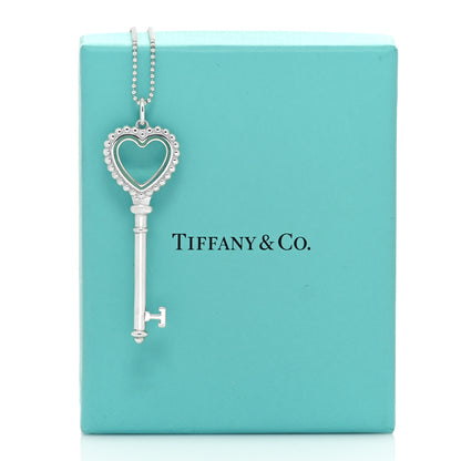 Tiffany Sterling Silver Enamel Beaded Heart Key Pendant Necklace Blue 5 of 5