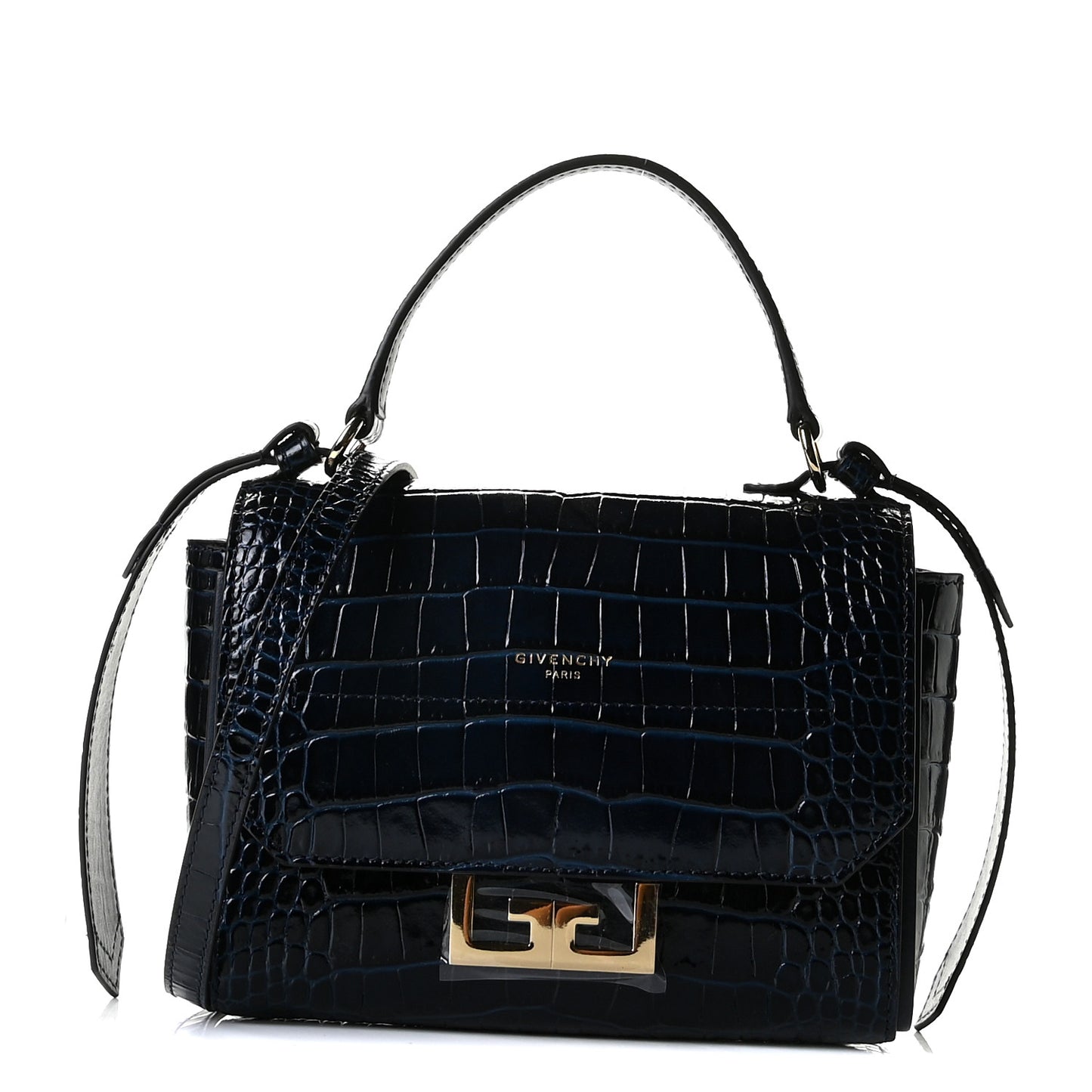Calfskin Crocodile Embossed Eden Mini Top Handle Blue