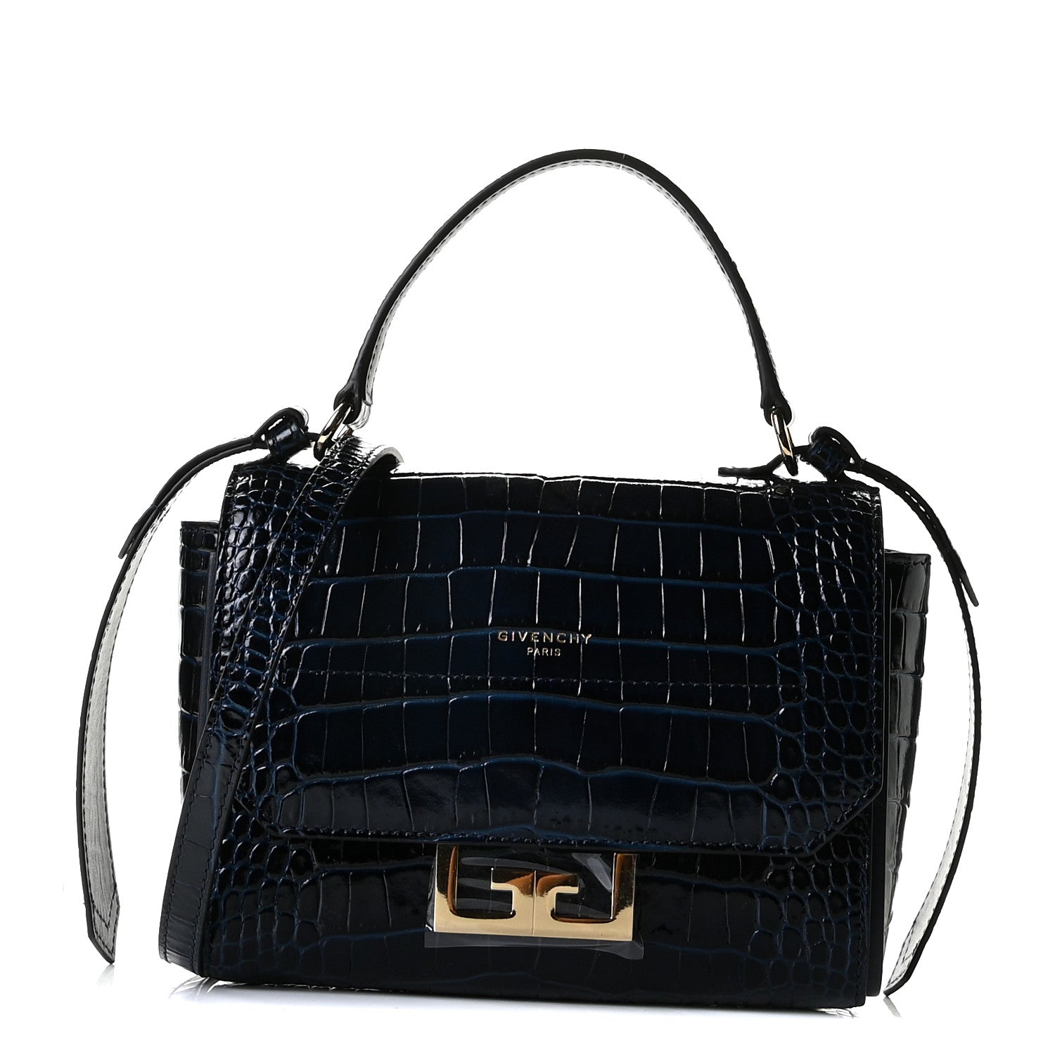 Givenchy Calfskin Crocodile Embossed Eden Mini Top Handle Blue 1 of 9