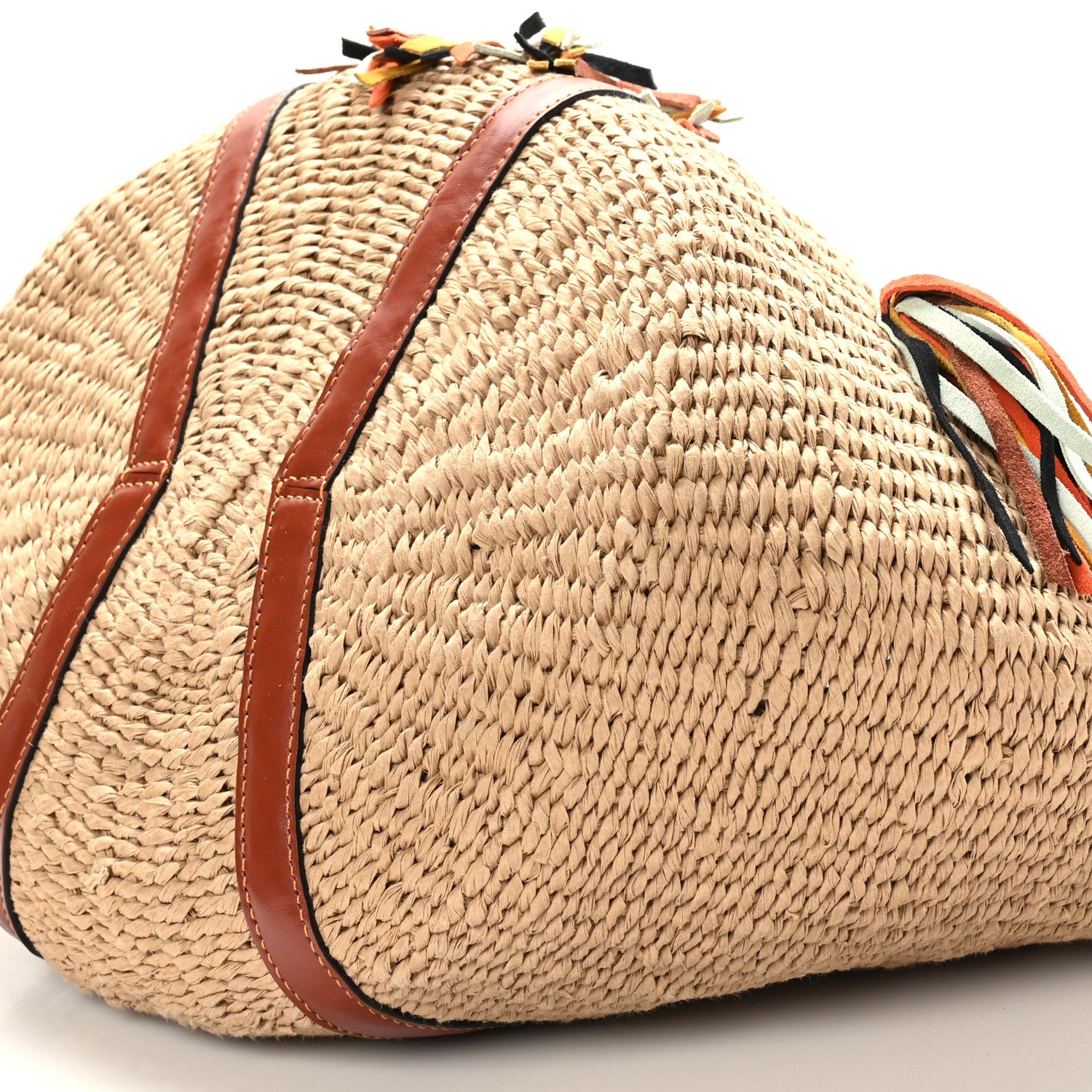 Chloe Raffia Calfskin Tassel Large Basket Tote Sepia Brown 8 of 8