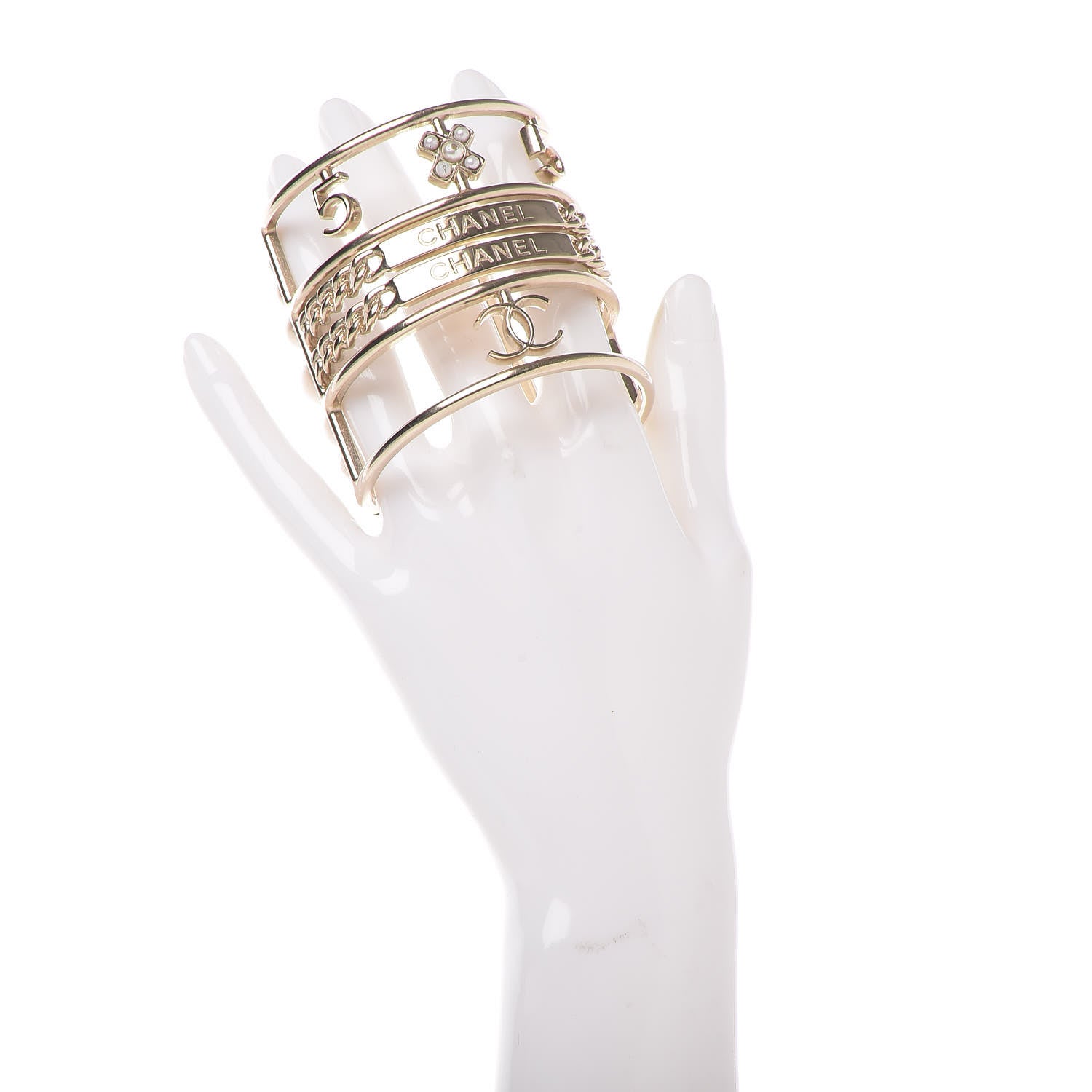 Chanel Metal Pearl Logo CC Cuff Gold 2 of 8