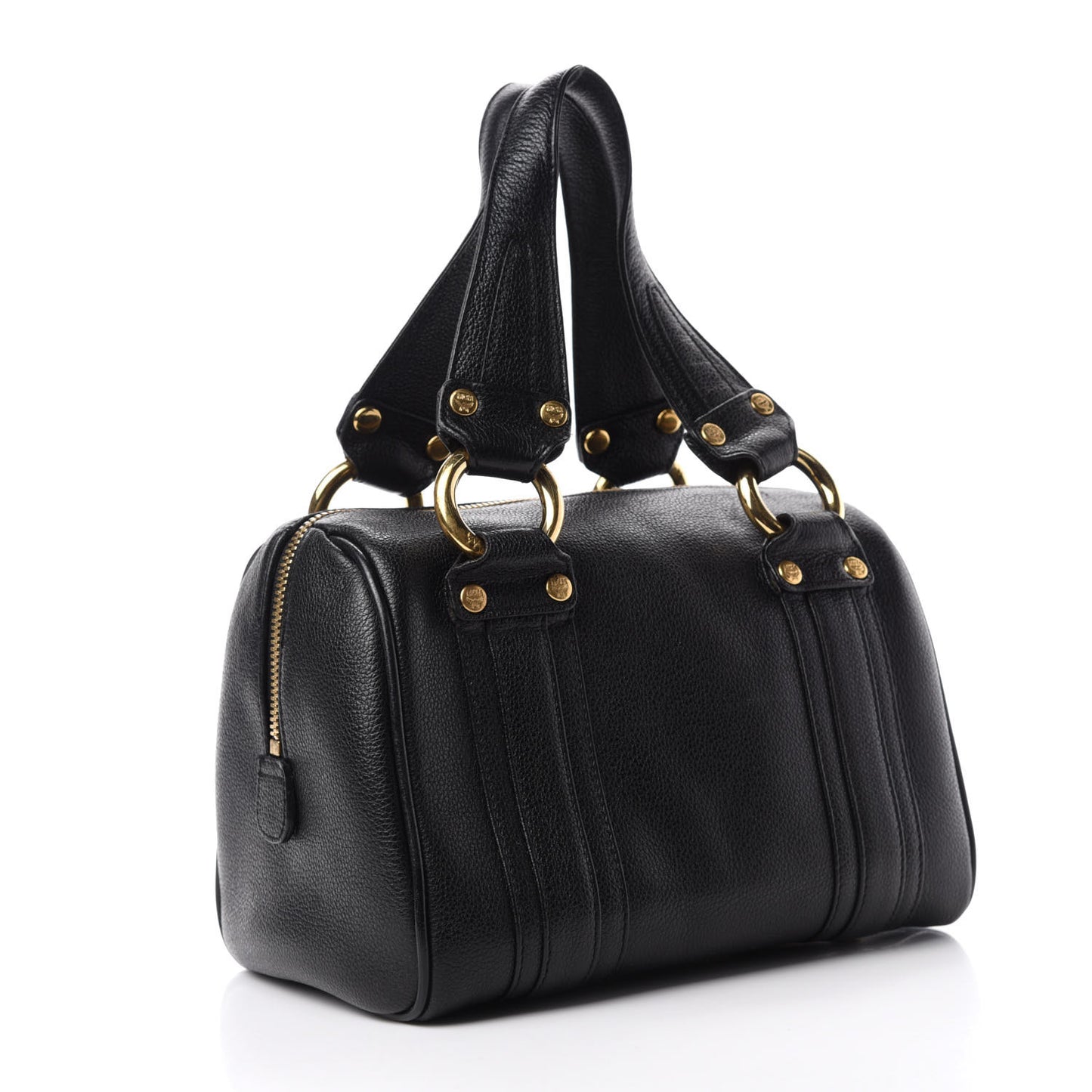 Grained Calfskin Studded Boston Bag Black