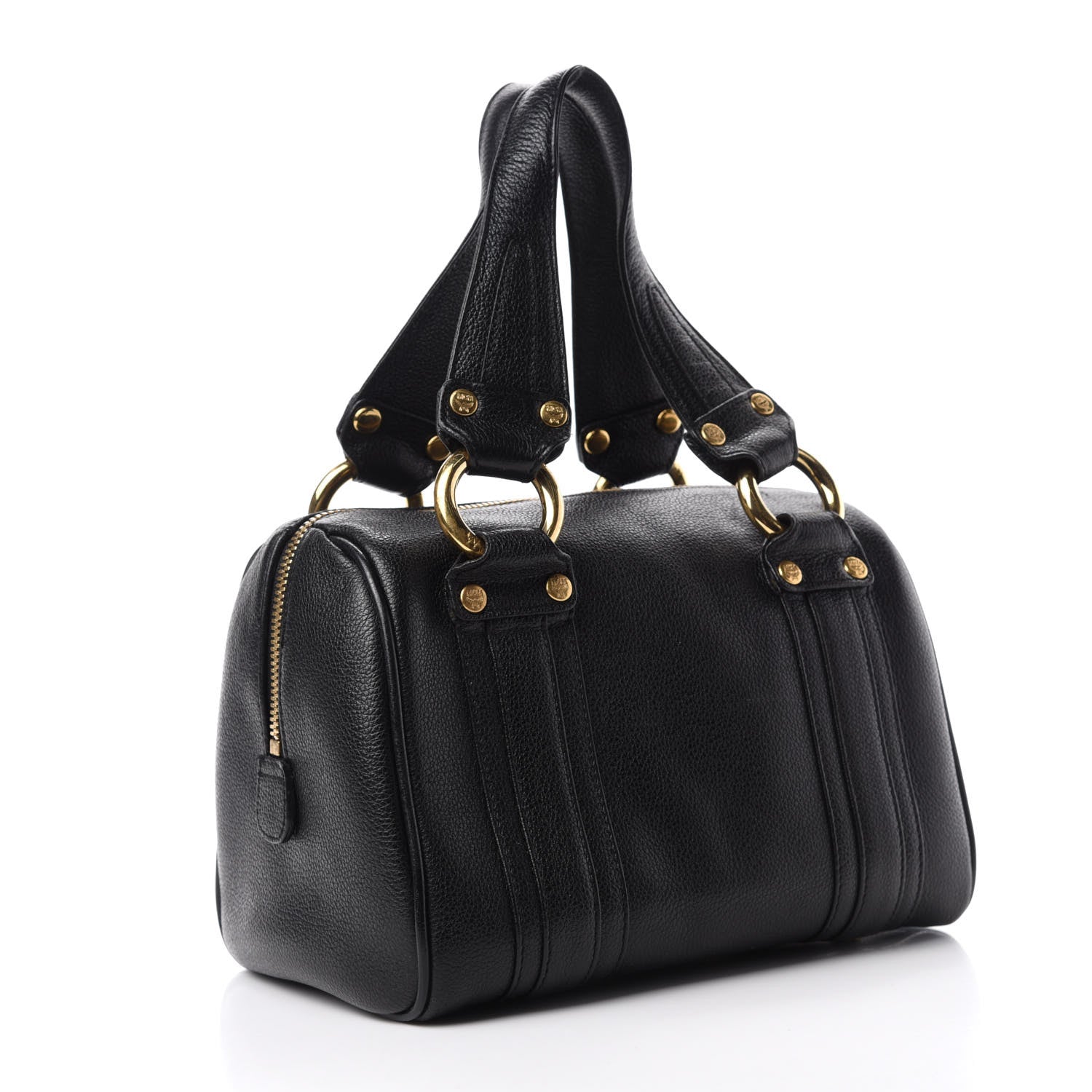 MCM Grained Calfskin Studded Boston Bag Black 3 of 11