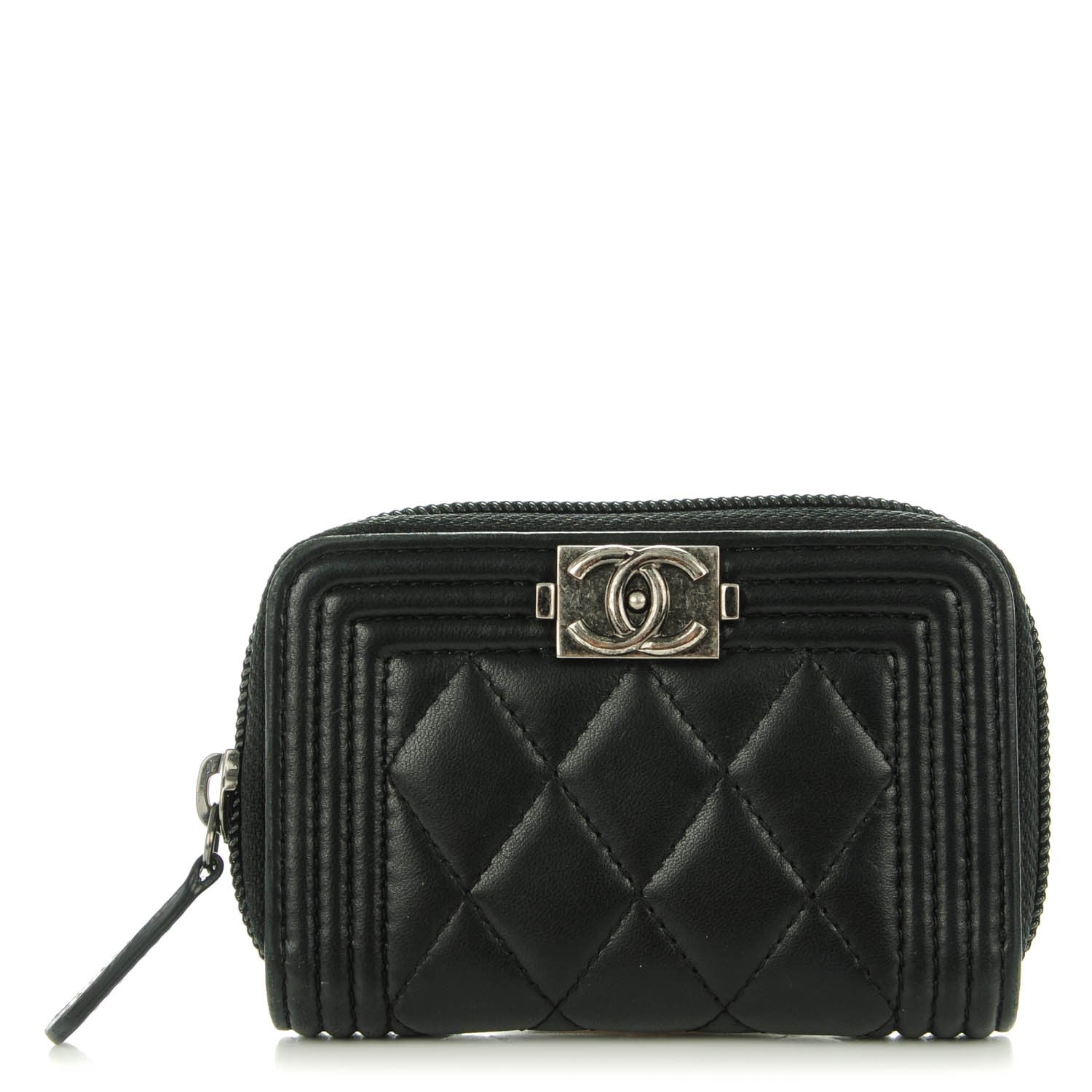 Chanel Lambskin Quilted Zip Around Boy Coin Purse Wallet Black 1 of 7