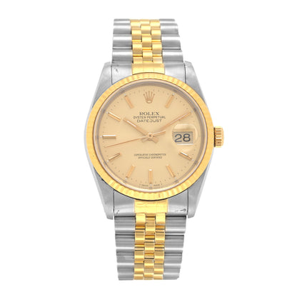 Rolex Stainless Steel 18K Yellow Gold 36mm Oyster Perpetual Datejust Watch Champagne 16233 1 of 4