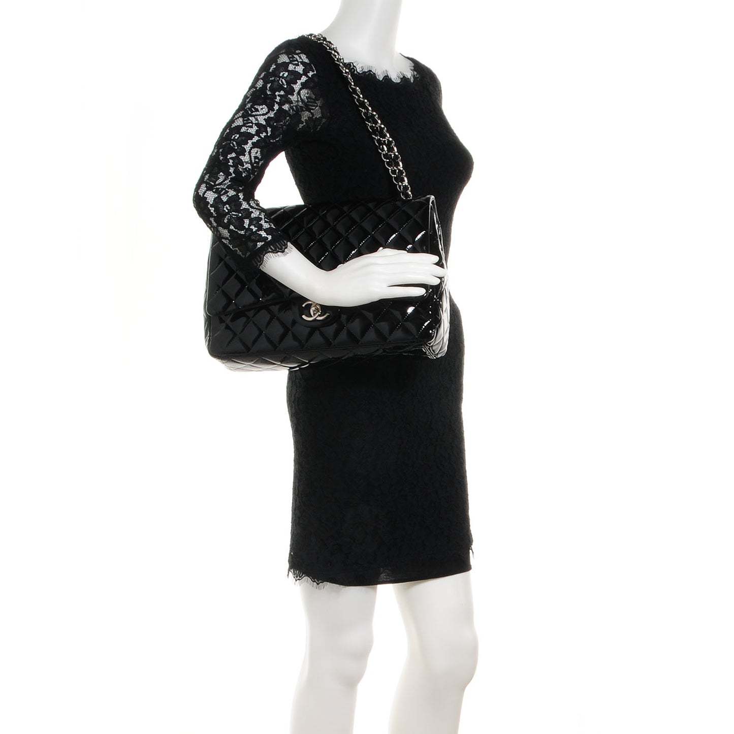 Patent Quilted Maxi Double Flap Black
