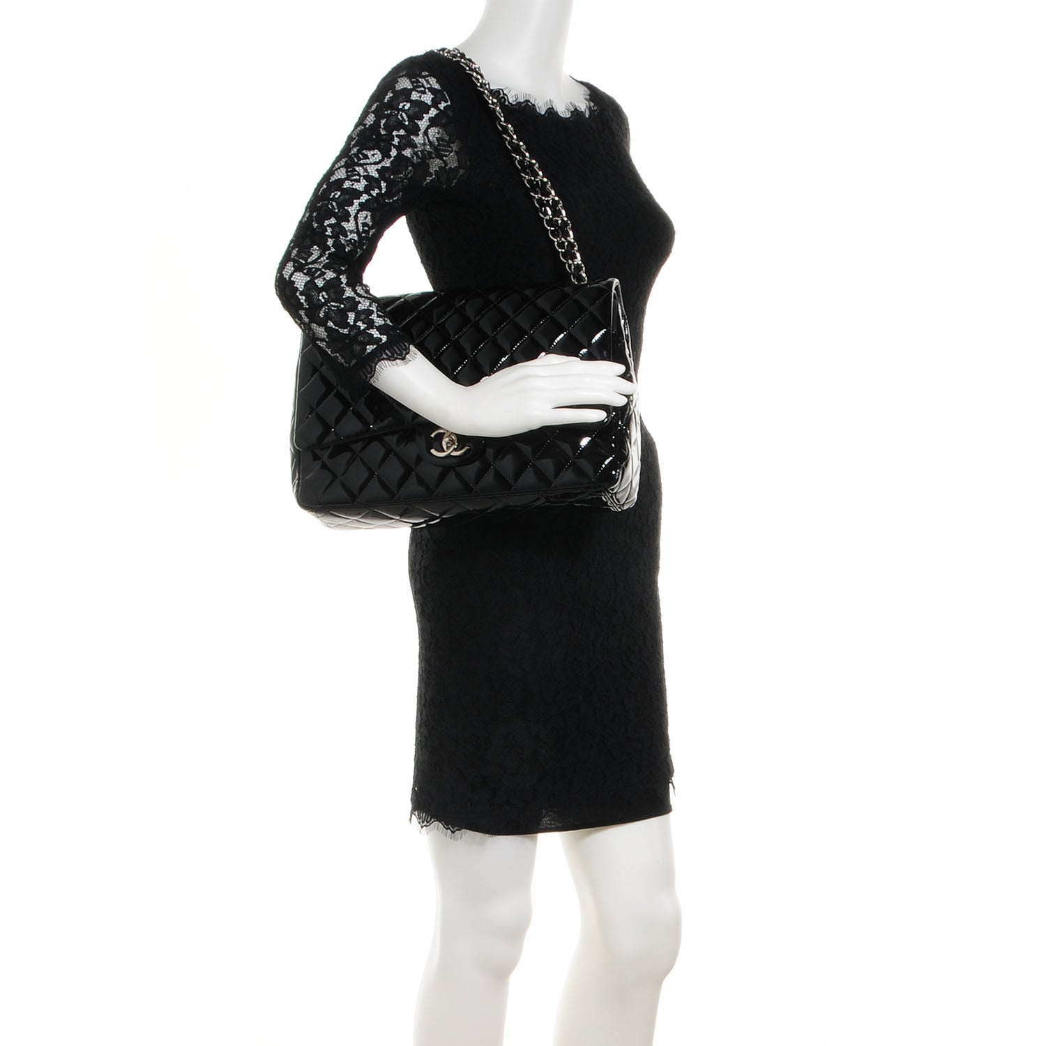 Chanel Patent Quilted Maxi Double Flap Black 2 of 10