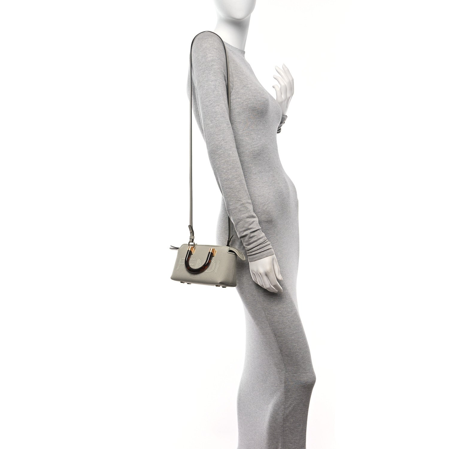 Fendi Canvas Vitello King Plexiglass Logo Embroidered Mini By The Way Top Handle Boston Bag Green Tea 2 of 10