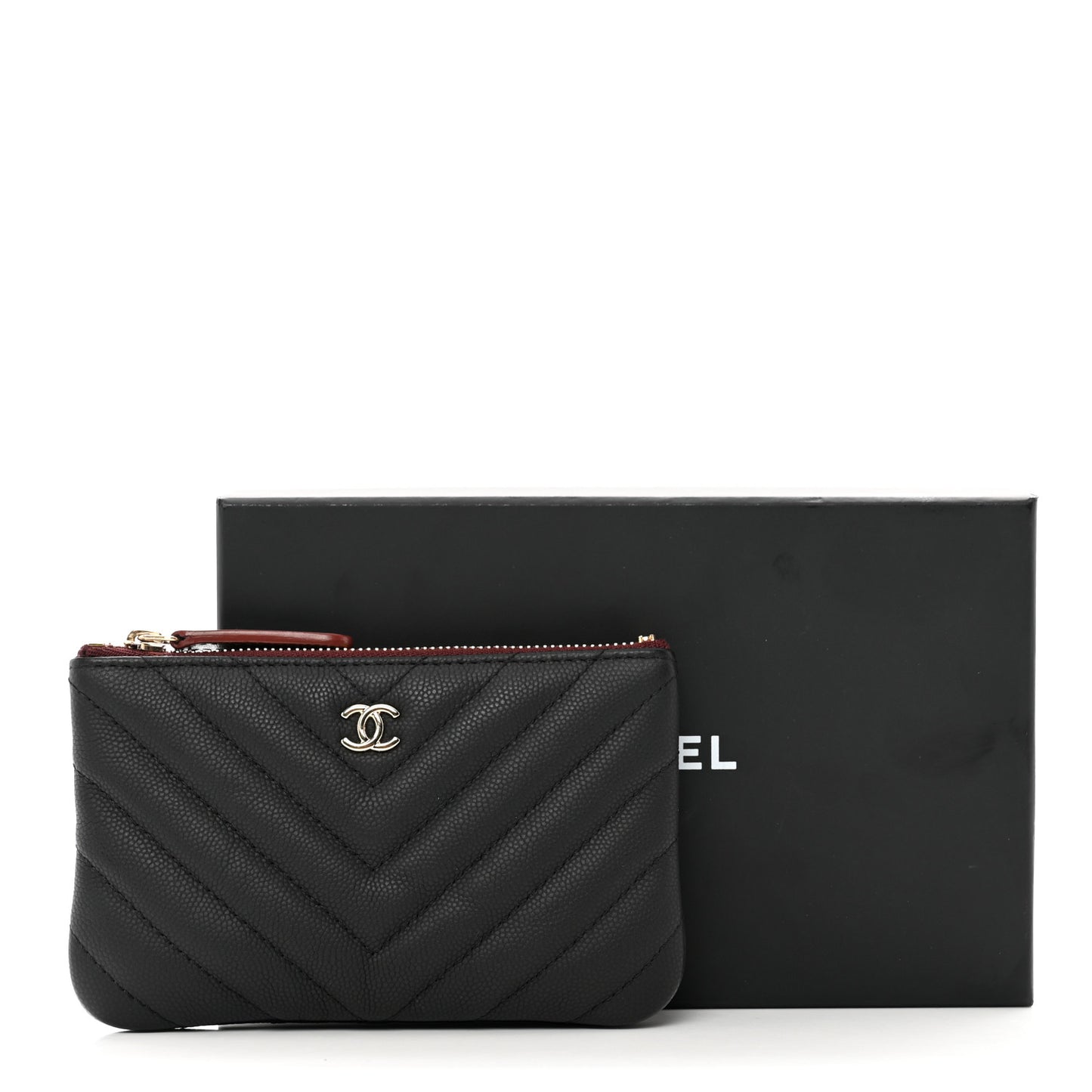Caviar Chevron Quilted Small Cosmetic Case Black