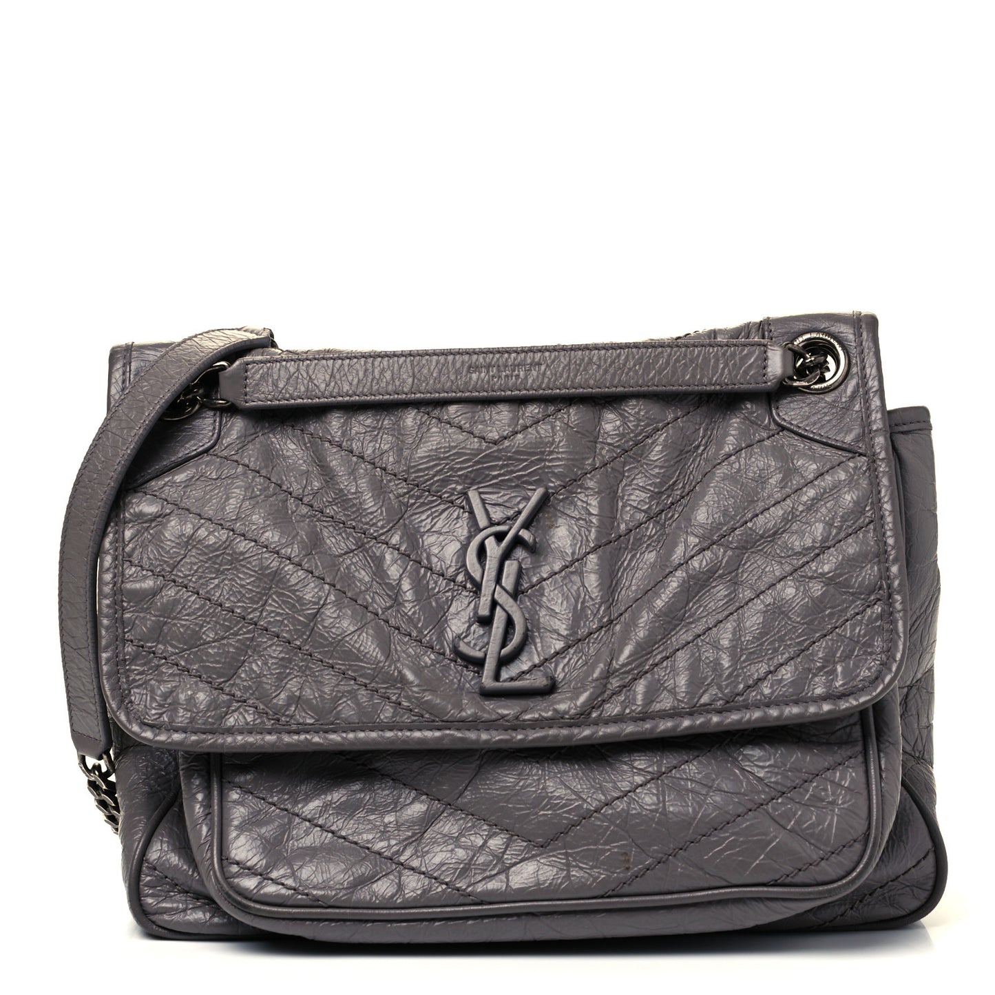 Crinkled Calfskin Matelasse Monogram Medium Niki Chain Satchel Fog