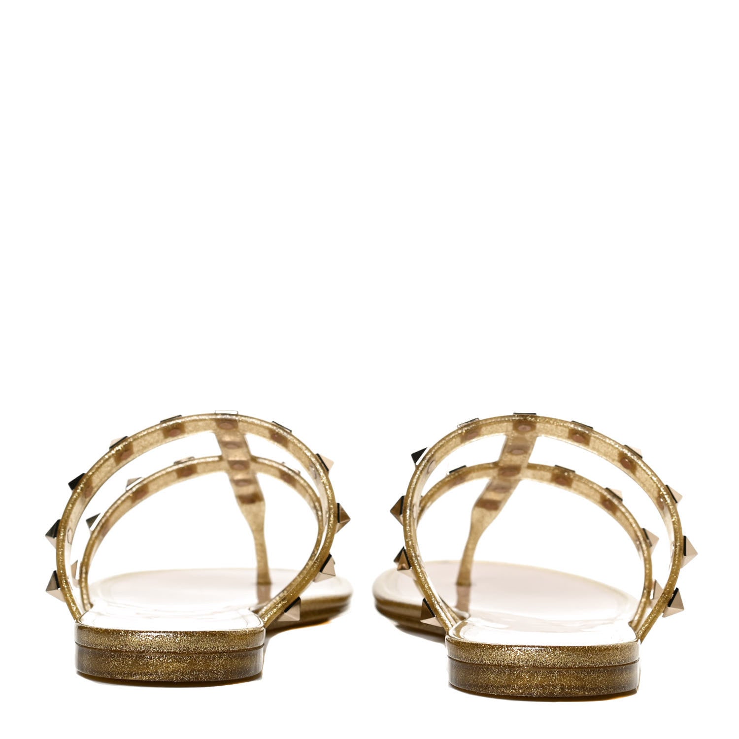 Valentino Garavani PVC Jelly Glitter Rockstud Caged Flat Thong Sandals 37 Oro 9 of 14