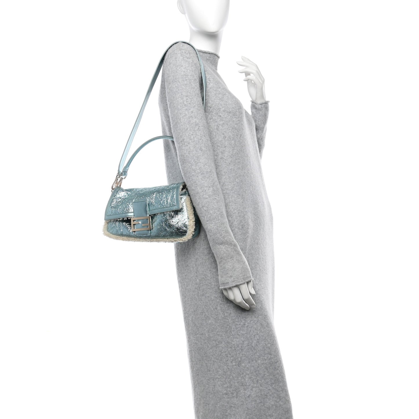 Metallic Lambskin Sheepskin Fur Re-Edition 2005-2006 Baguette Light Blue