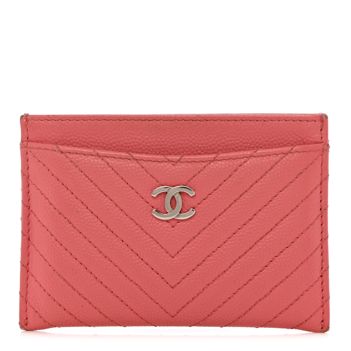 Caviar Chevron Quilted Card Holder Pink