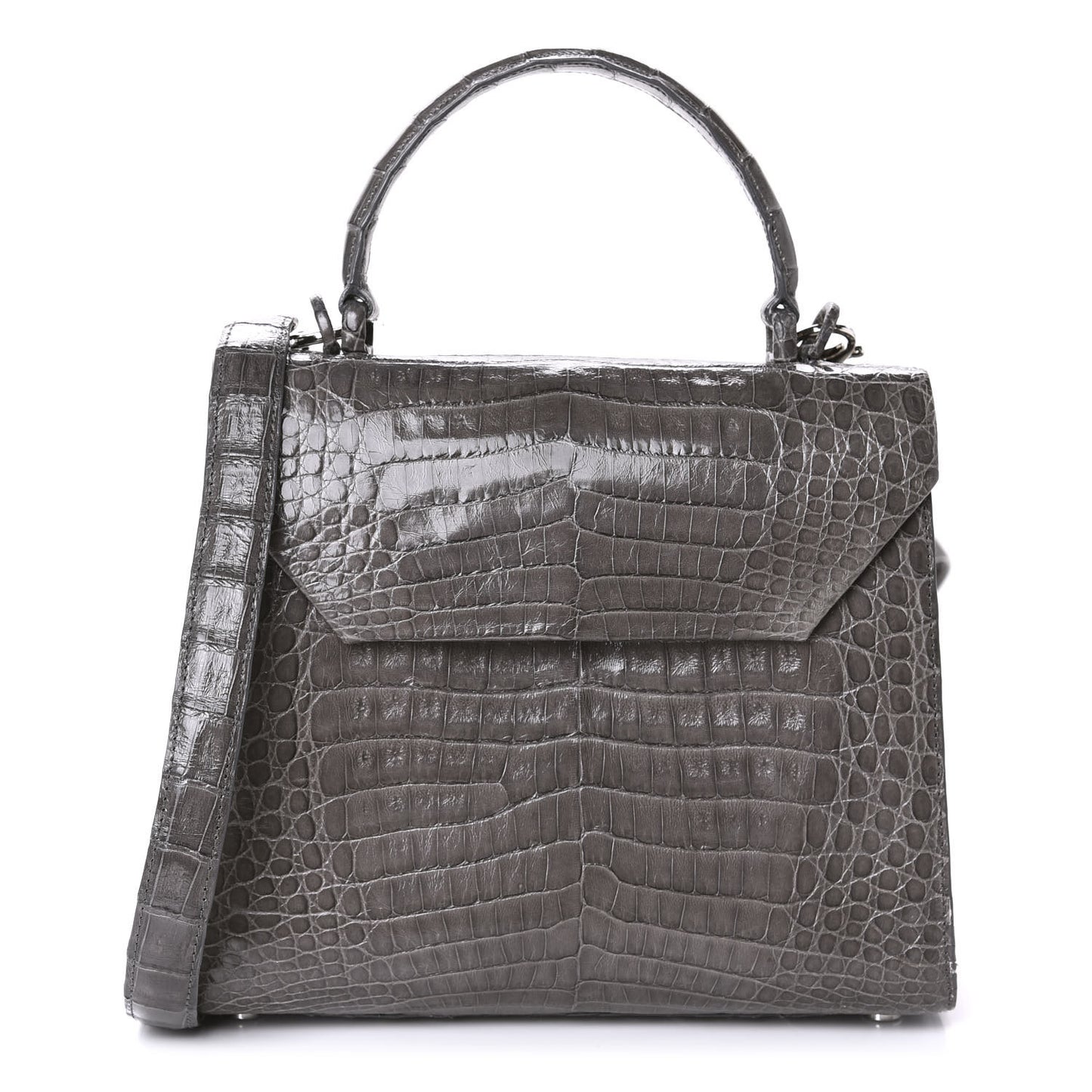 Crocodile Top Handle Shoulder Bag Grey