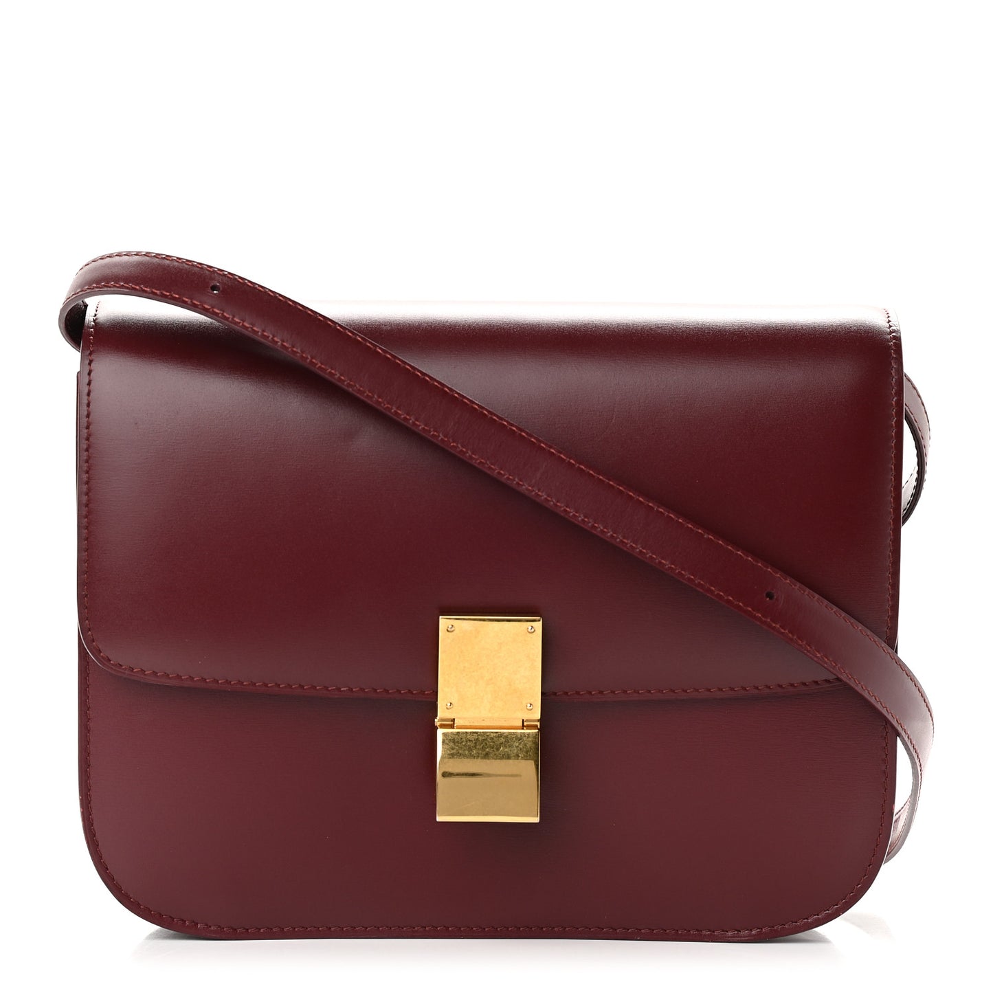 Box Calfskin Medium Classic Box Flap Bag Burgundy