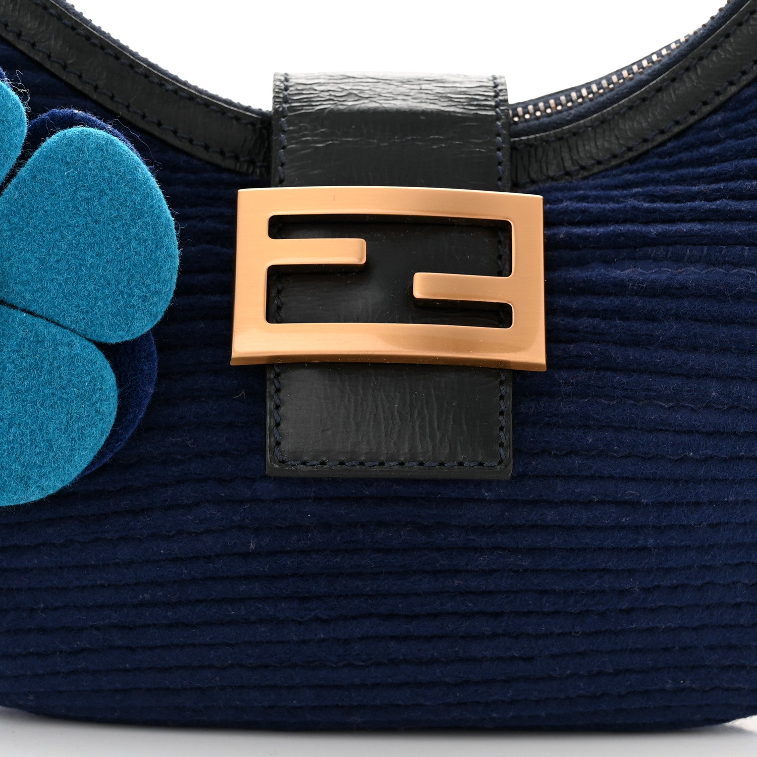 Fendi Wool Flowerland Hobo Blue 8 of 10