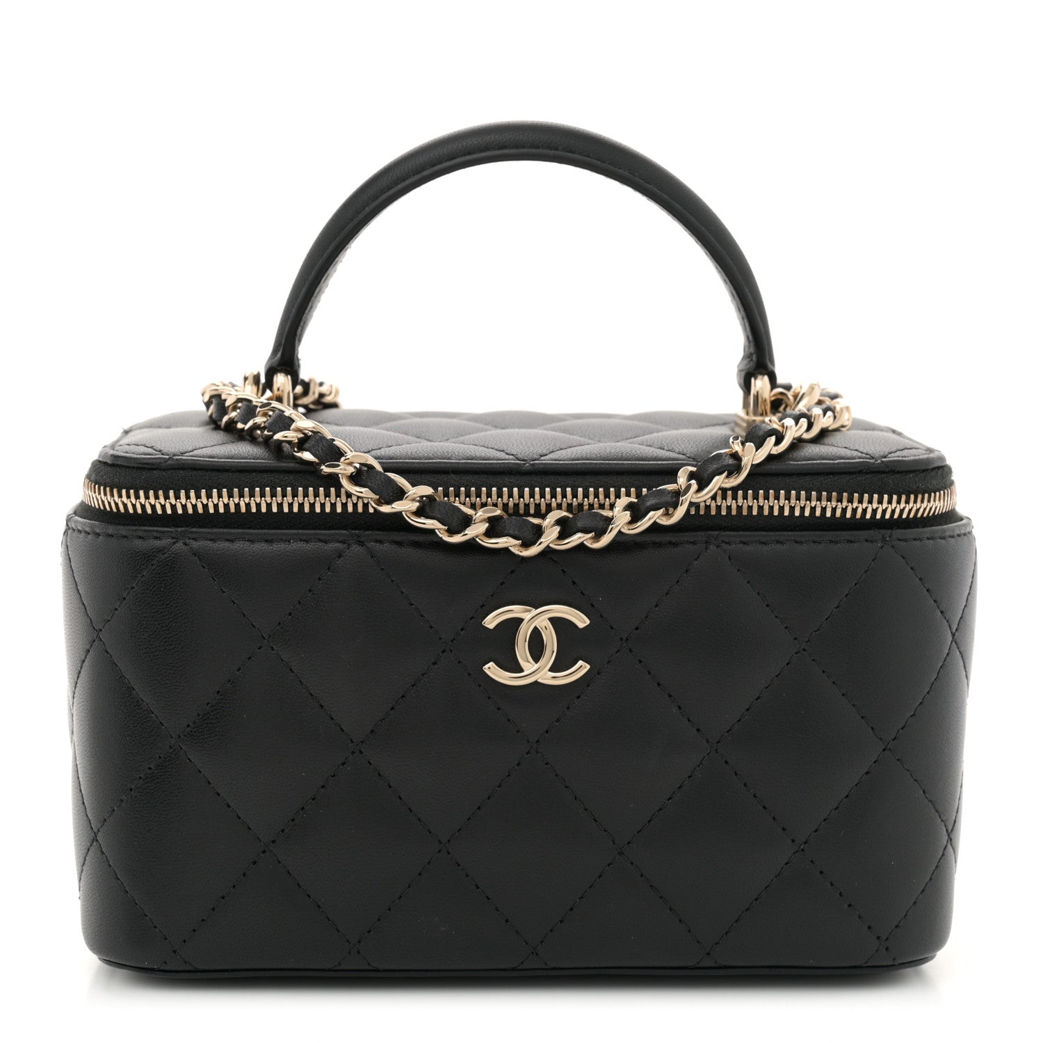 Chanel Lambskin Quilted Small Top Handle Vanity Case With Chain Black 1 of 12