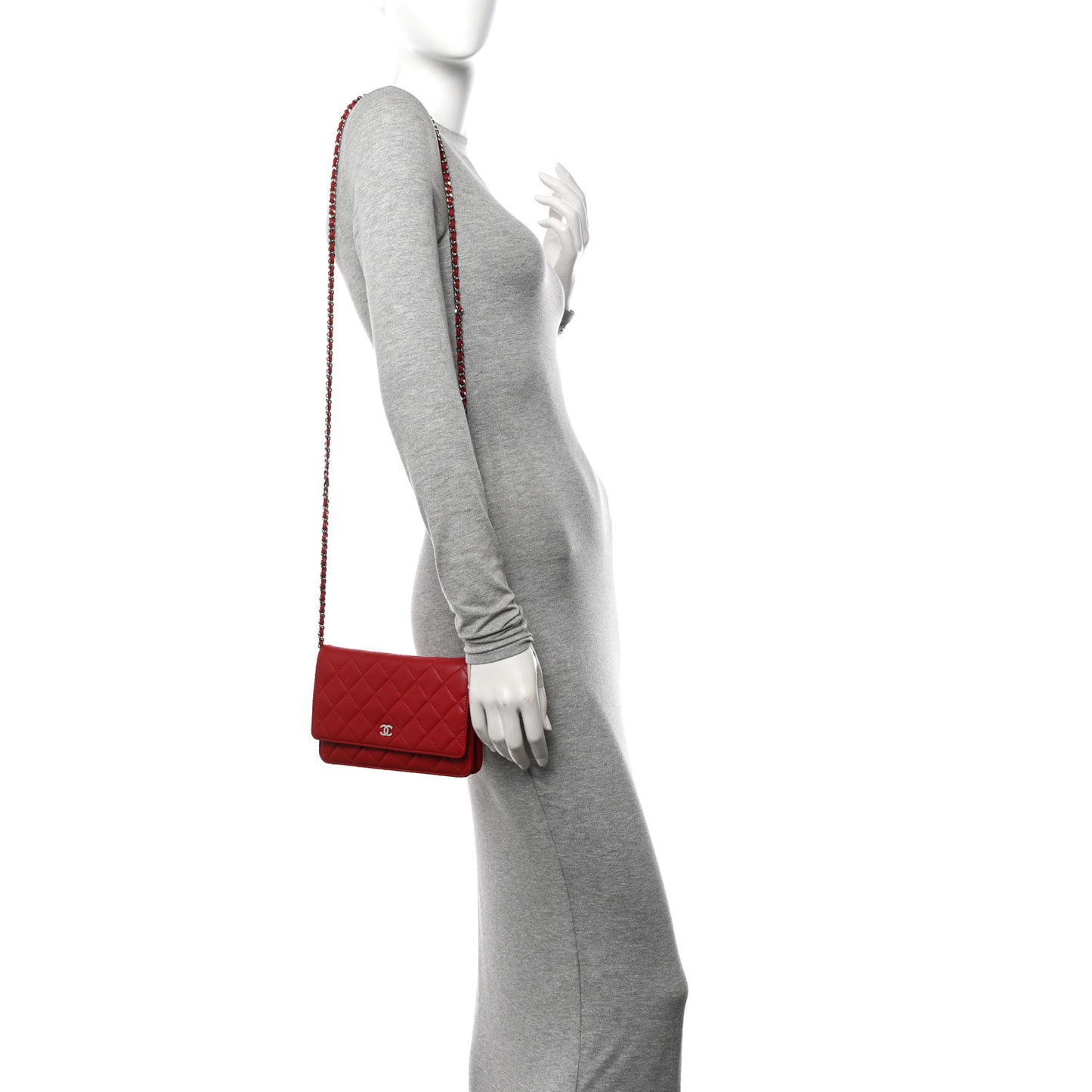 Lambskin Quilted Wallet On Chain WOC Red