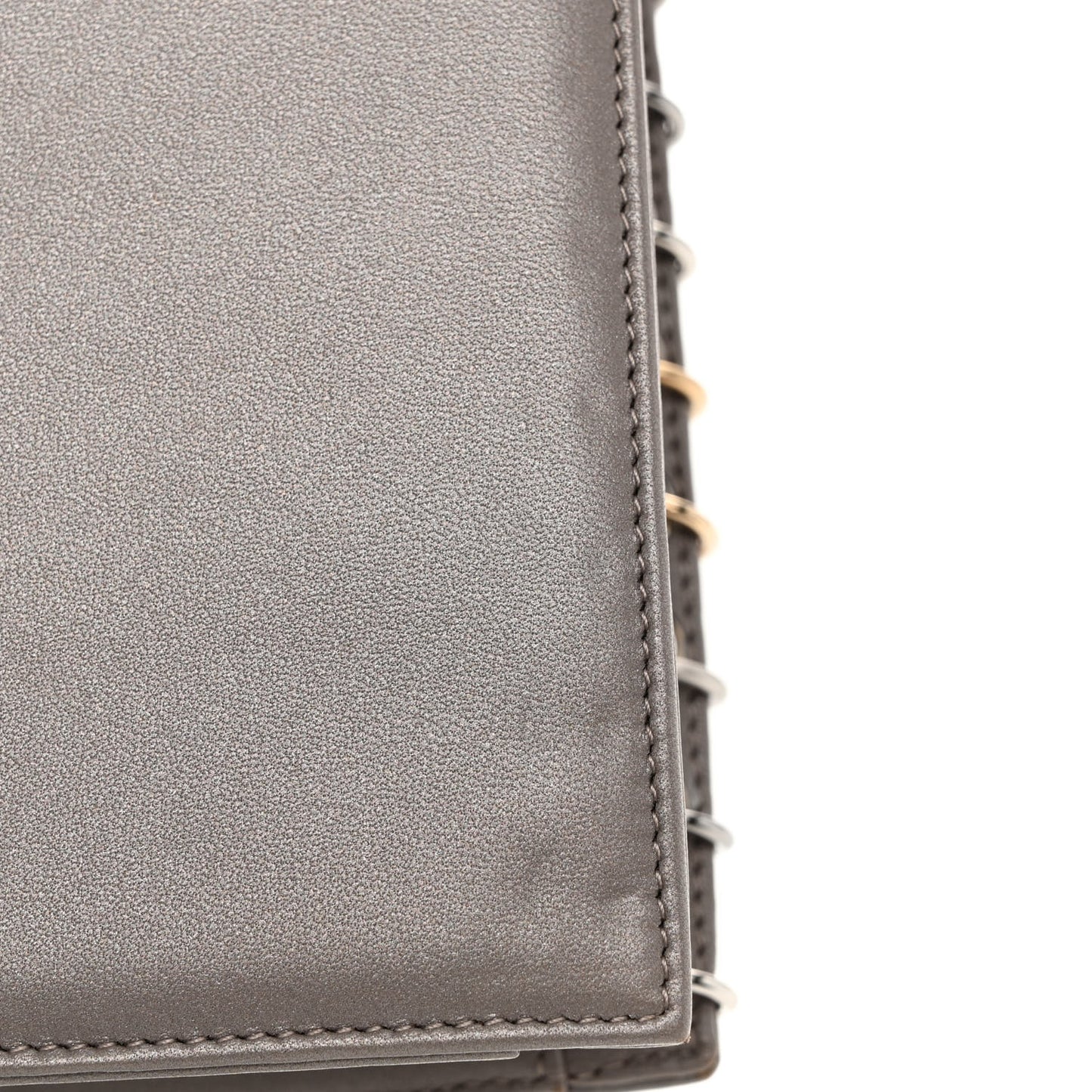 Lambskin Chocolate Bar Piercing CC Studded Small Chain Flap Bag Grey