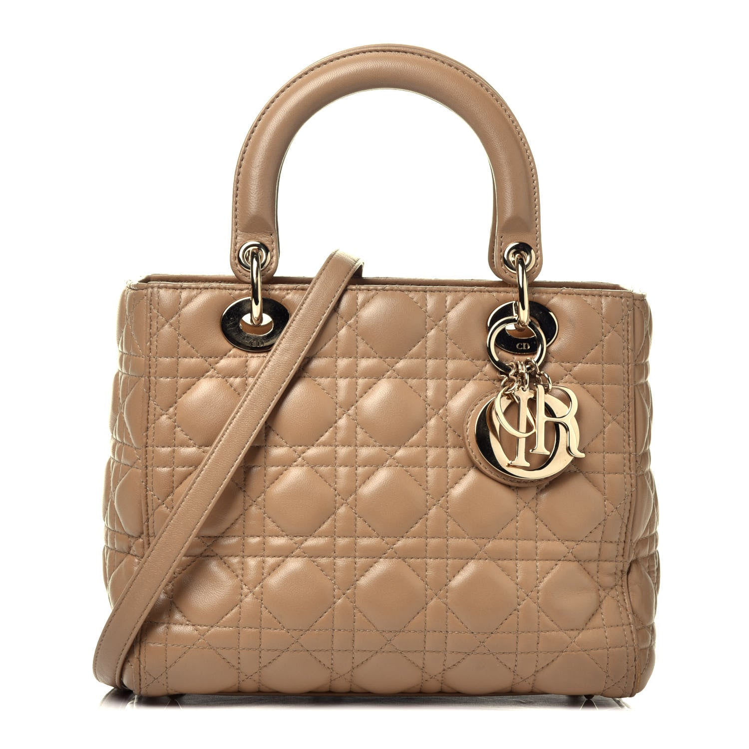 Christian Dior Lambskin Cannage Medium Lady Dior Beige 1 of 10