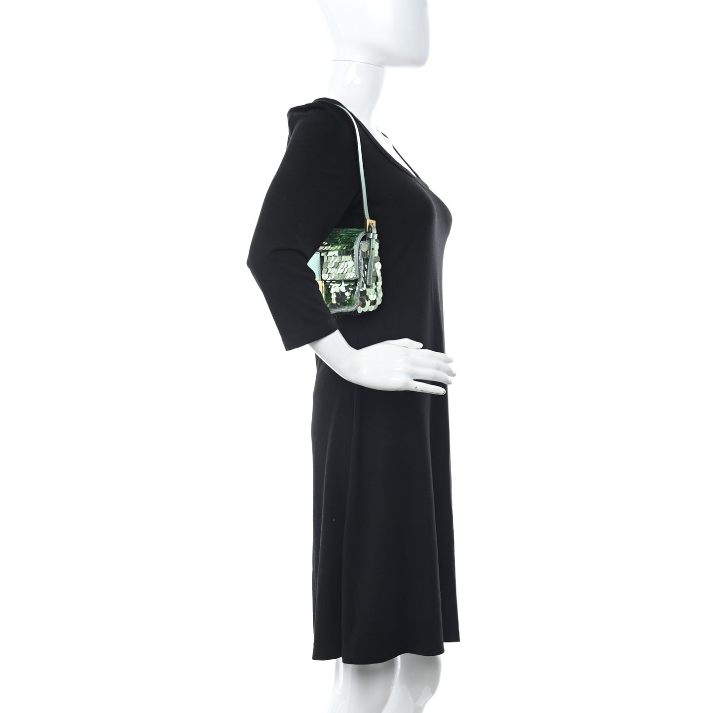 Satin Paillettes Catalan Mirror Mini Baguette 1997 Green