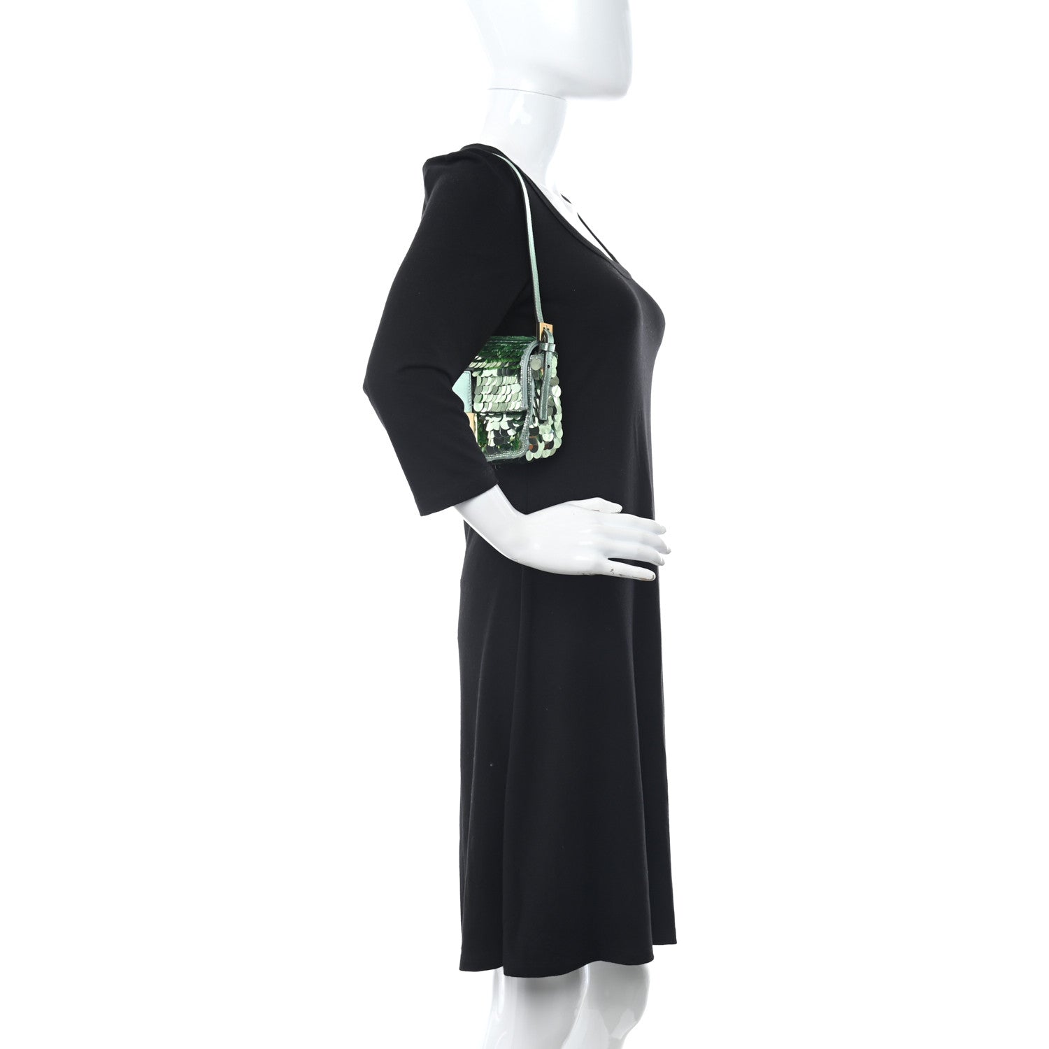Fendi Satin Paillettes Catalan Mirror Mini Baguette 1997 Green 2 of 10