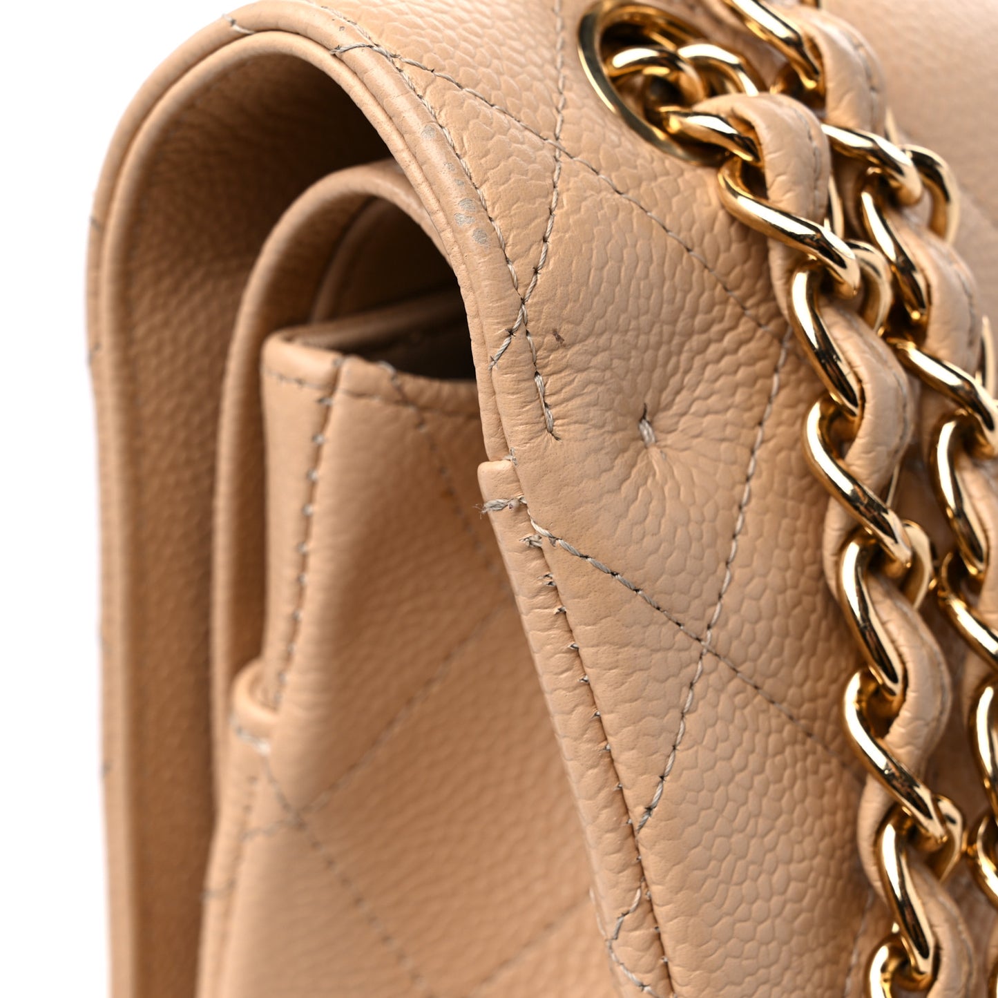Caviar Quilted Jumbo Double Flap Beige Clair