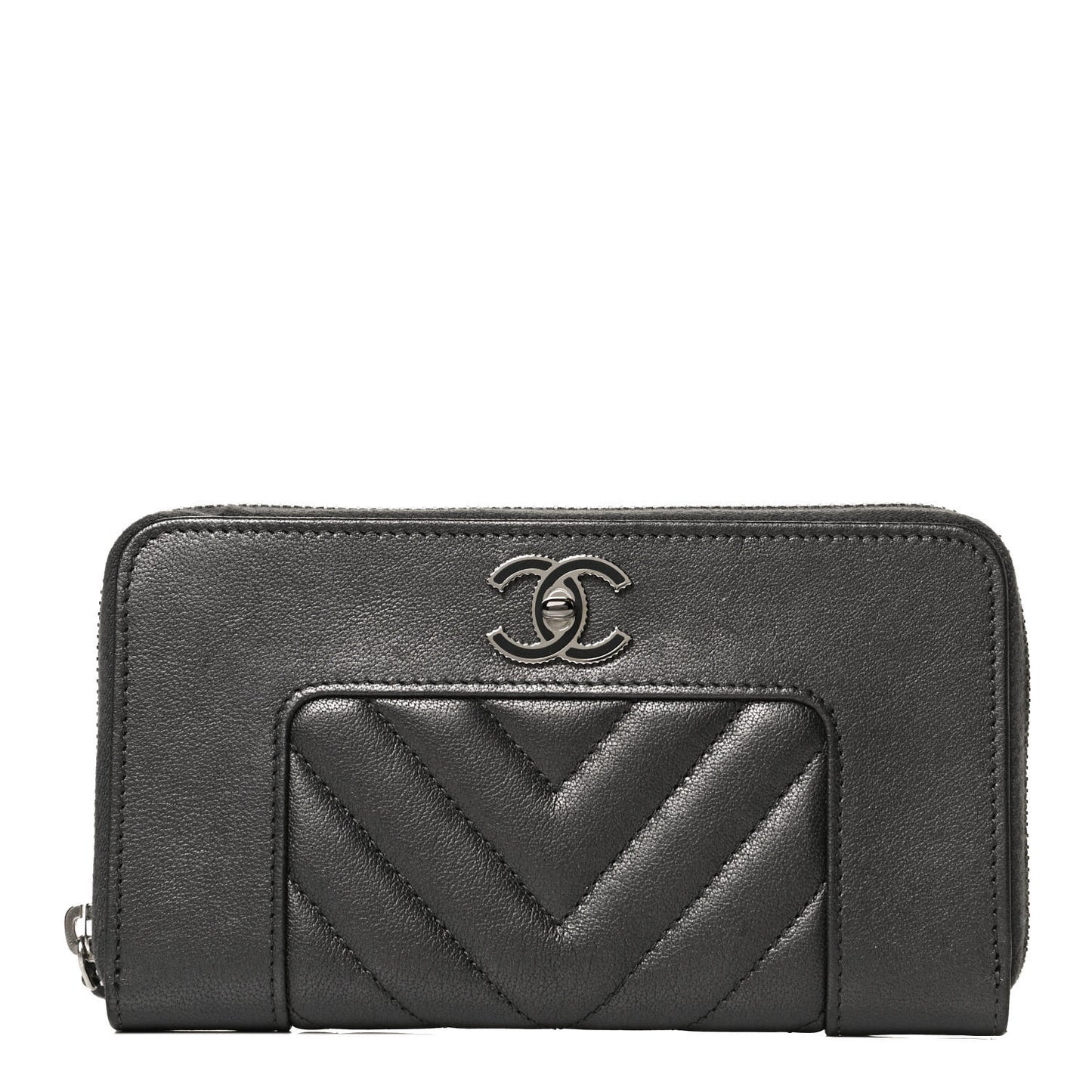 Sheepskin Chevron Quilted Mademoiselle Vintage Zip Around Wallet Grey