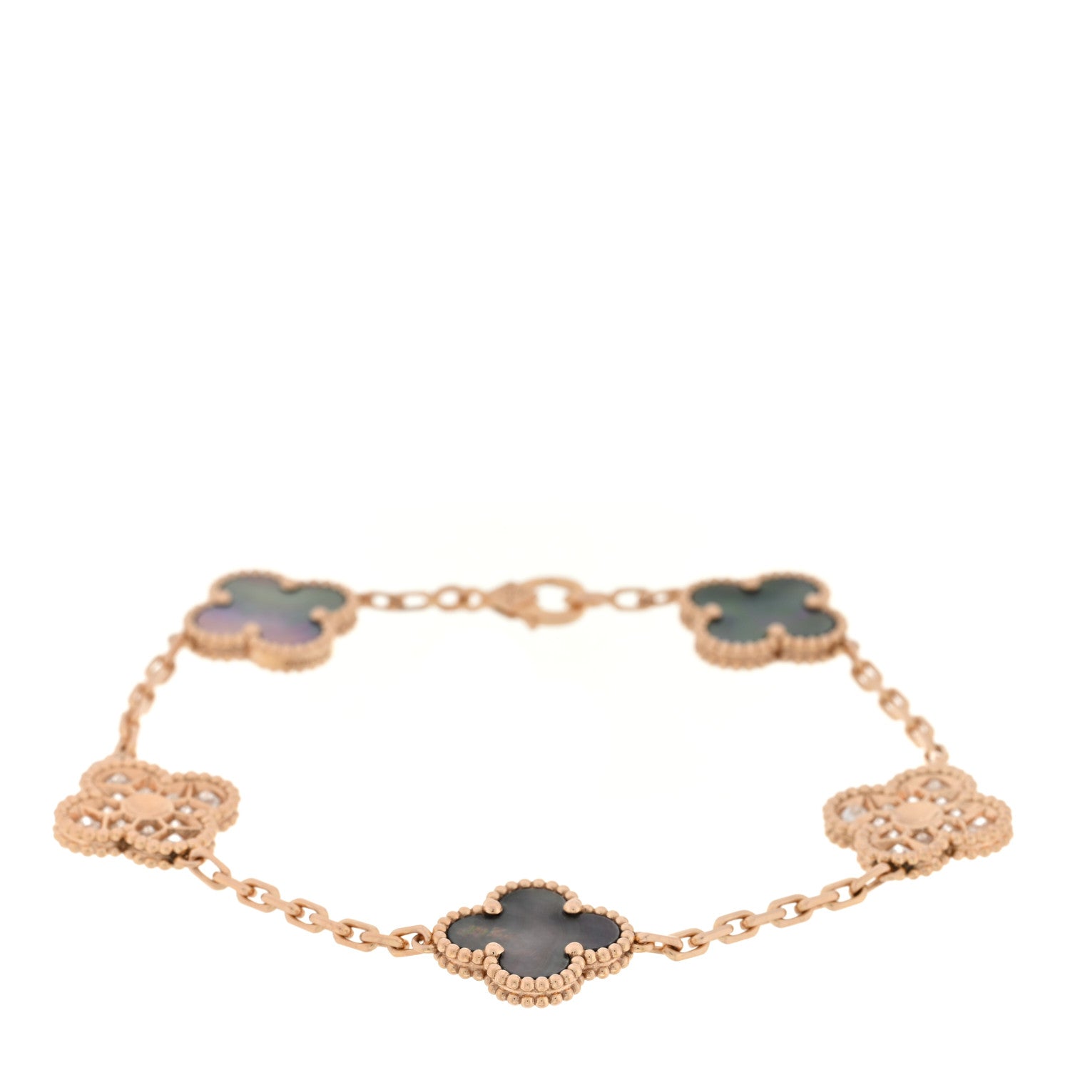 Van Cleef & Arpels 18K Rose Gold Diamond Gray Mother of Pearl 5 Motifs Vintage Alhambra Bracelet 1 of 4